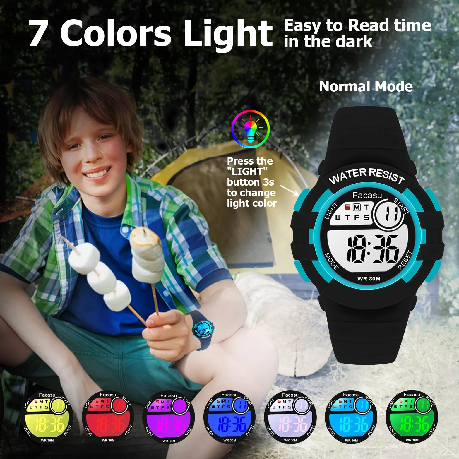 Reloj Digital Deportivo para Niños Niñas Resistente al Agua 50m con Luz Colorida Cronómetro Alarma 12/24h