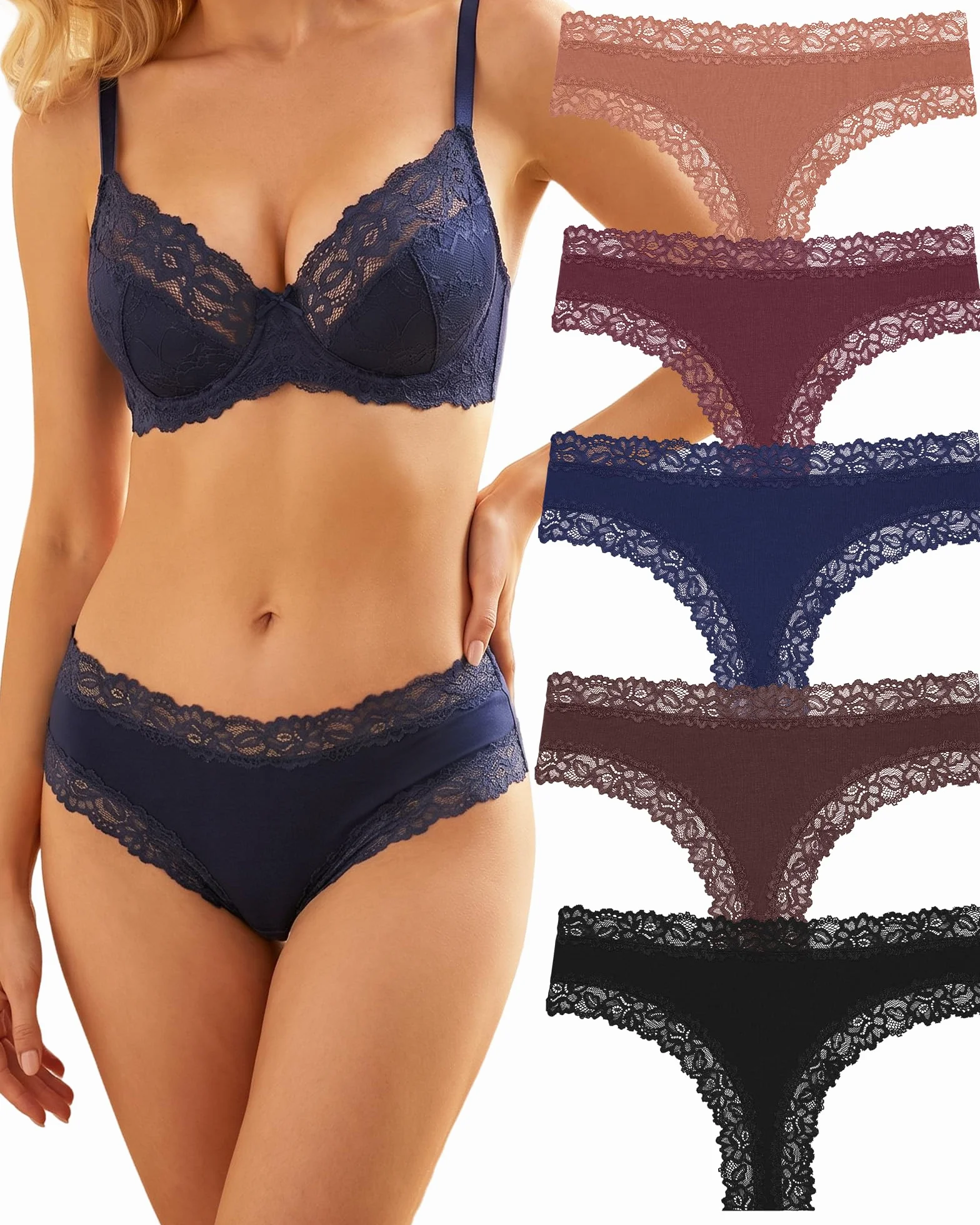 Bragas Brasileñas Mujer Algodón Pack 5 Encaje Suave Cómodas Transpirables Ropa Interior Diaria S-XL