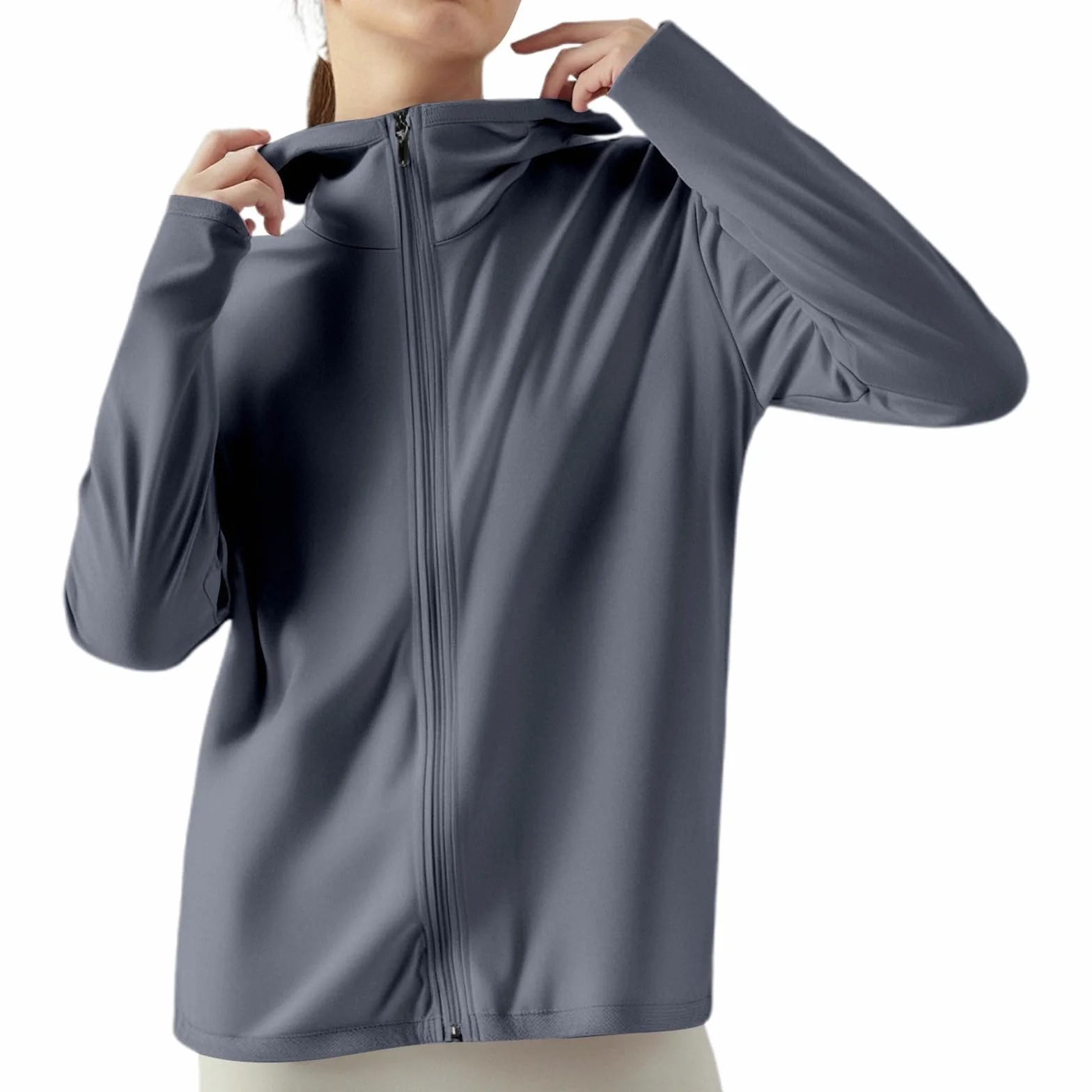 Chaqueta de running para mujer cuello alto ligera manga larga secado rápido transpirable con cremallera