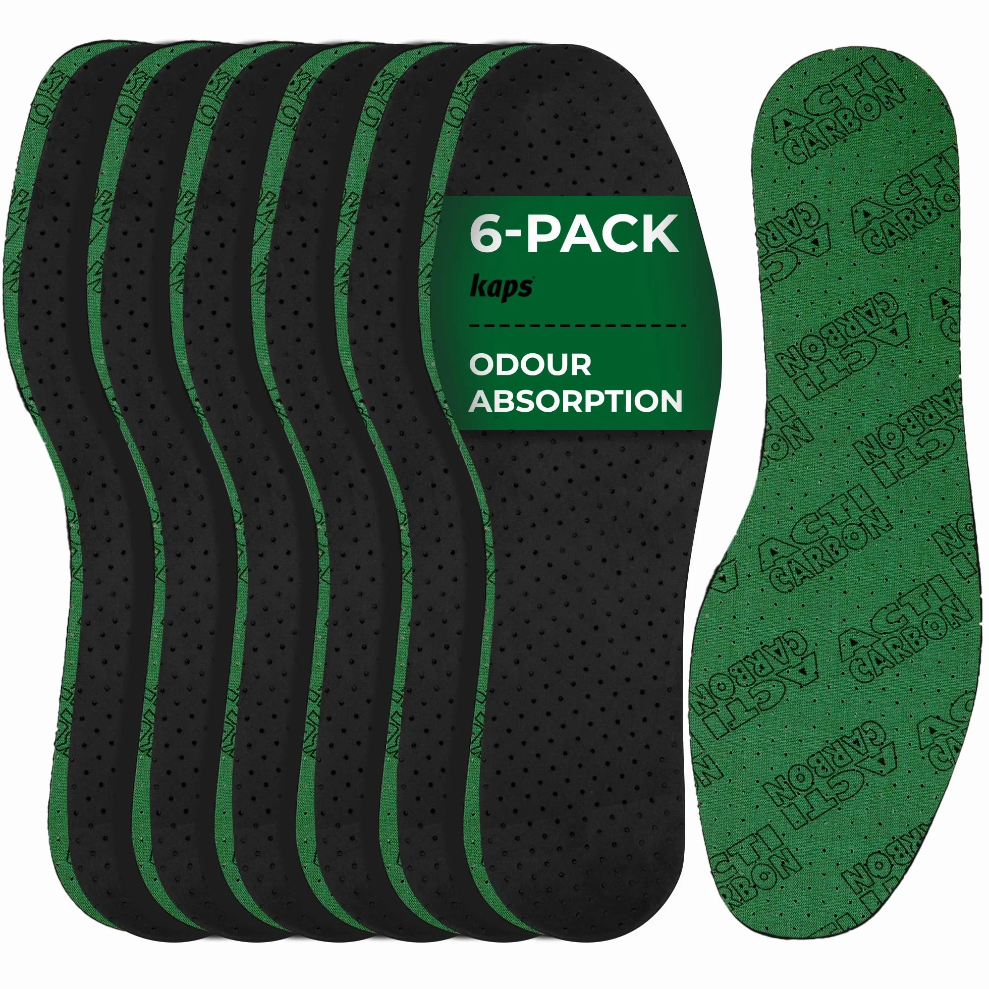 Plantillas Zapatos Carbón Activado, Paquete de 6 Pares Unisex, Absorción de Olores, Kaps 42 EUR Verde
