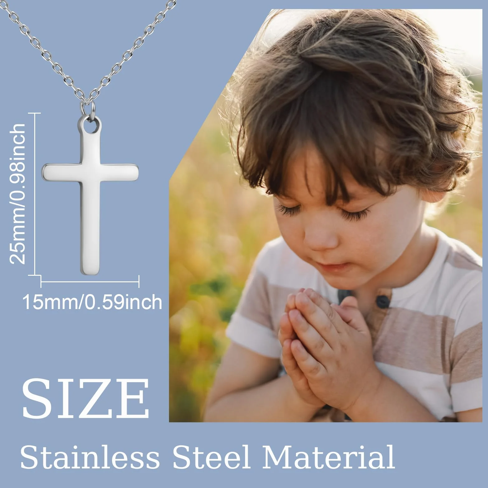 Collar con cruz de plata para niño, regalo de bautizo, primera comunión, confirmación