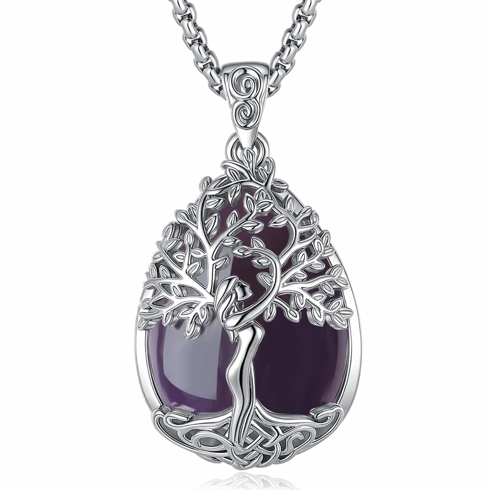 Collar Árbol de la vida con Obsidian Amatista Turquesa Malaquita Piedra de Luna para Mujer, Colgante de Cristal Curativo Joyería Original Regalo para Mujer Madre Mama, 20"+2"