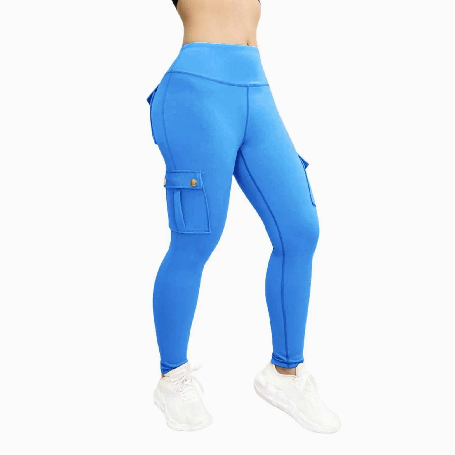 Pantalones de chándal para mujer, cintura alta, push up, leggings para | Mallas deportivas con bolsillos con detalles de botones, pantalones de yoga, mallas elásticas, pantalones de fitness con