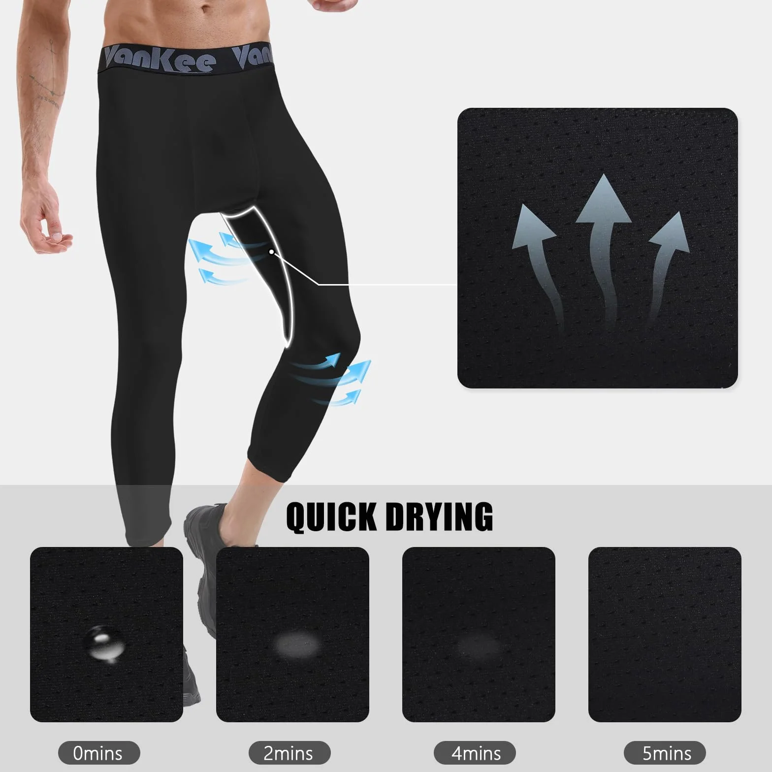 Pantalones de Hombre Compresión 3/4 Malla Transpirable Secado Rápido para Basketball Gym Fútbol