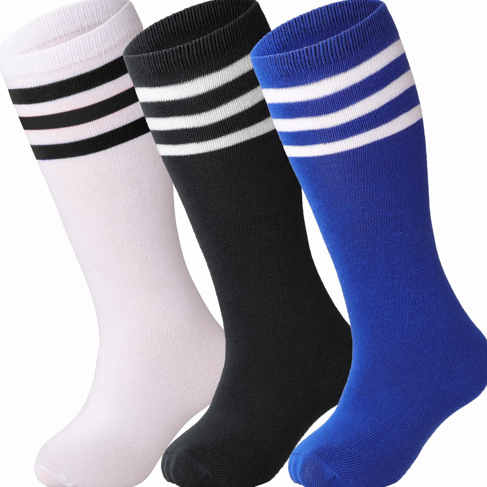DRESHOW Calcetines de Fútbol a Rayas Hasta la Rodilla Algodón Largo Tubo para Niños