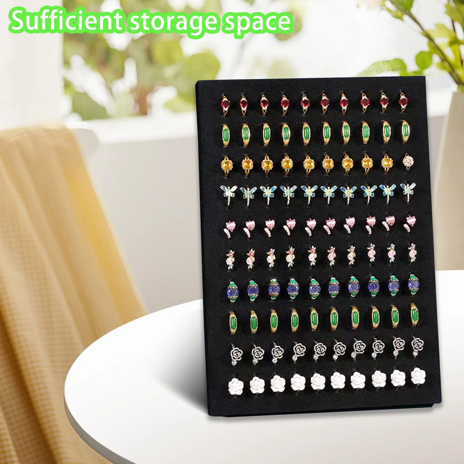 Bandeja para joyas, terciopelo negro, soporte para anillos con 50 compartimentos para tarjetas, joyero expositor de joyas, organizador de anillos, pendientes, expositor de anillos