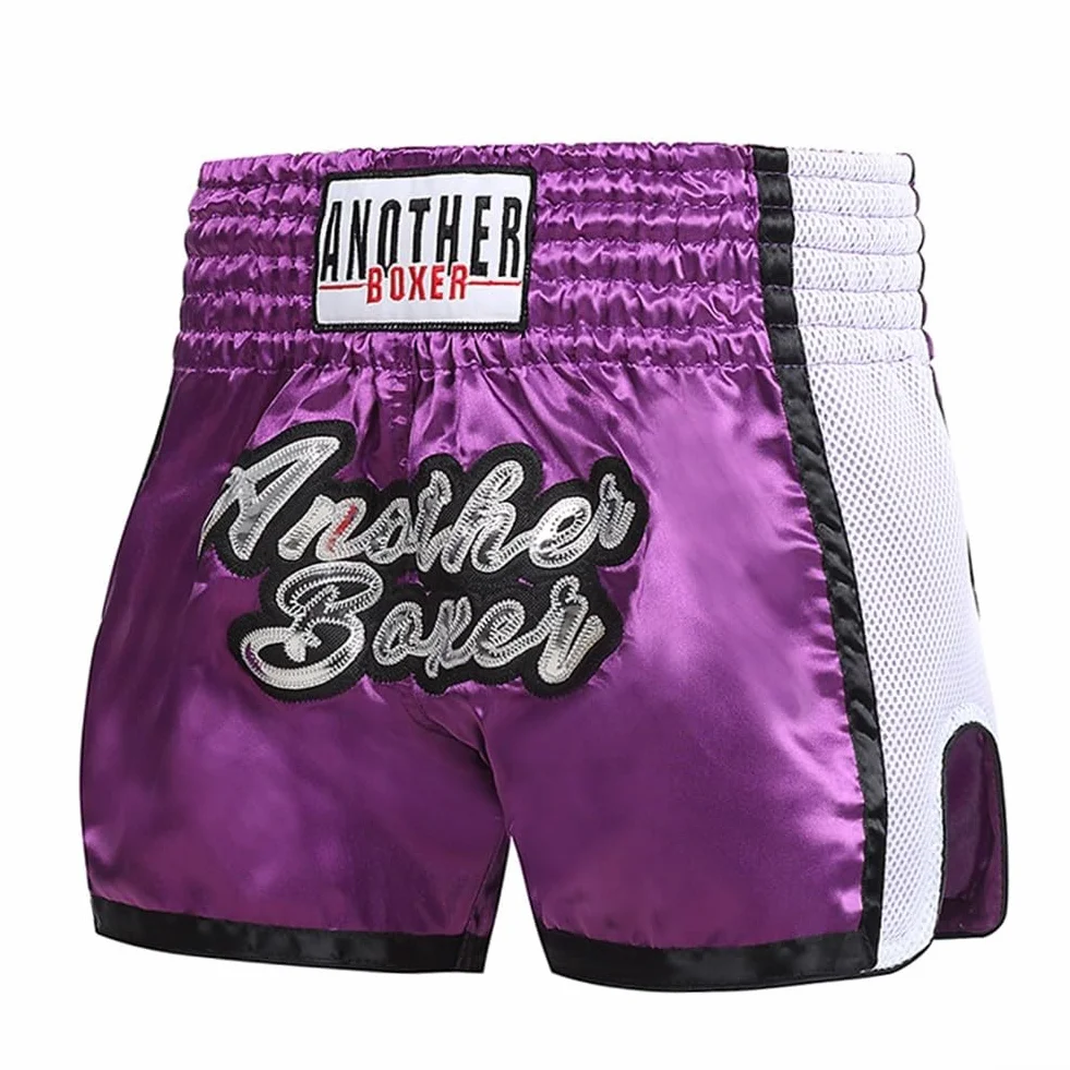 Pantalones cortos de boxeo MMA Muay Thai mezcla fibra transpirable morado