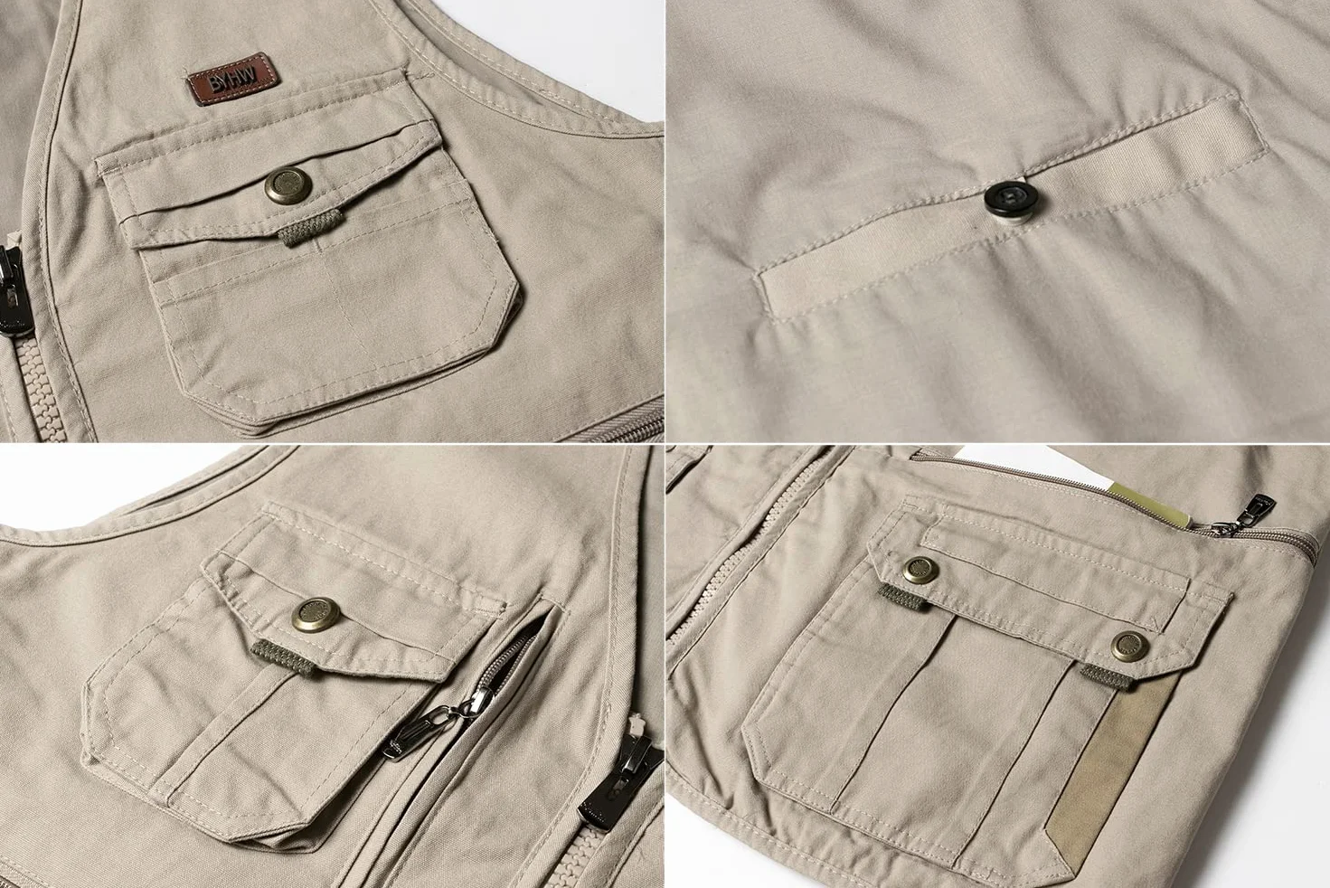 Chaleco de Pesca Hombre Multibolsillos Chaleco Deportivos de Caza Fotografia Algodón Chaleco Tipo Safari Chaqueta Sin Mangas Al Aire Libre