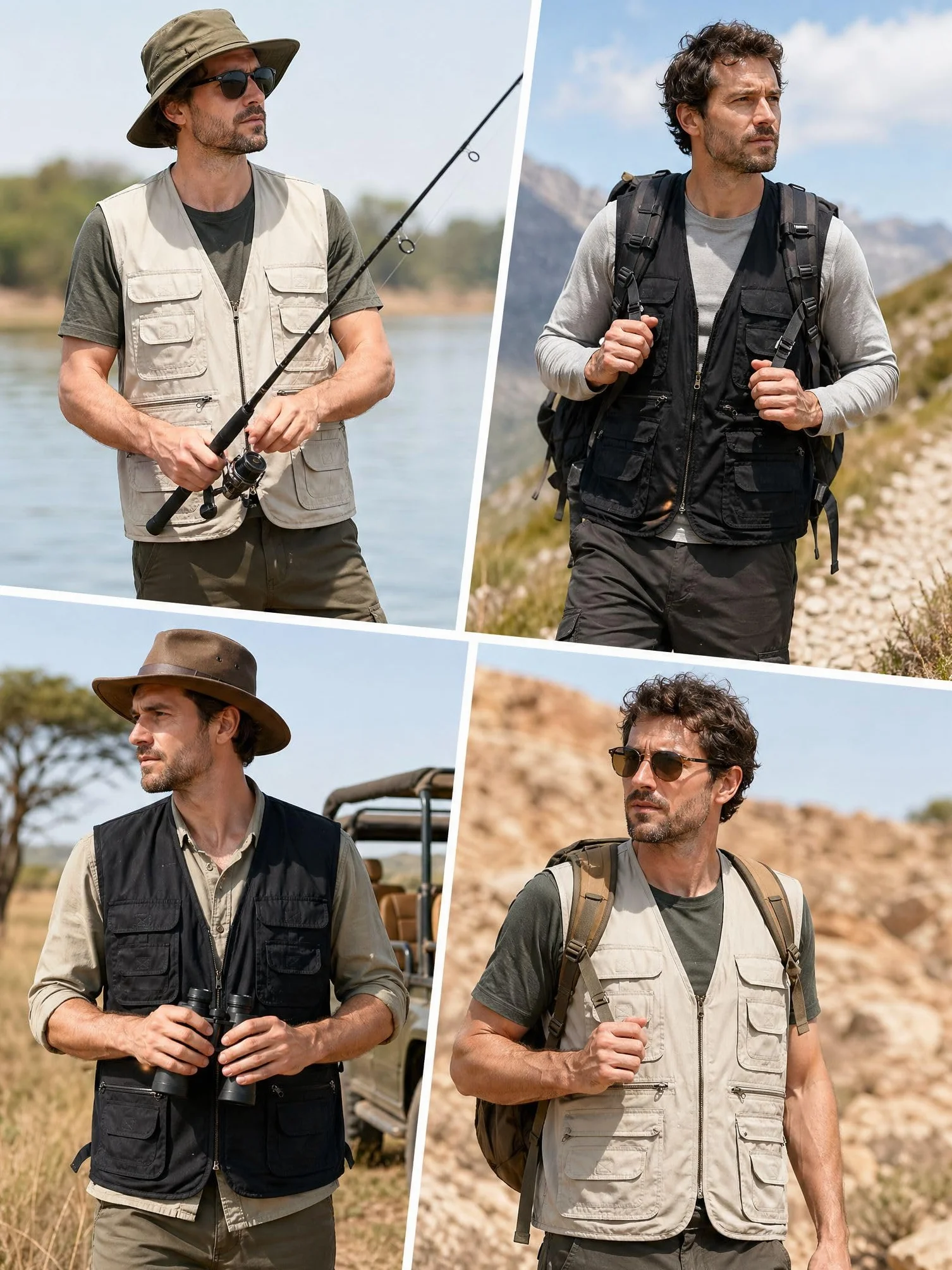 Chaleco de Pesca Multibolsillos Hombre Safari Sin Mangas
