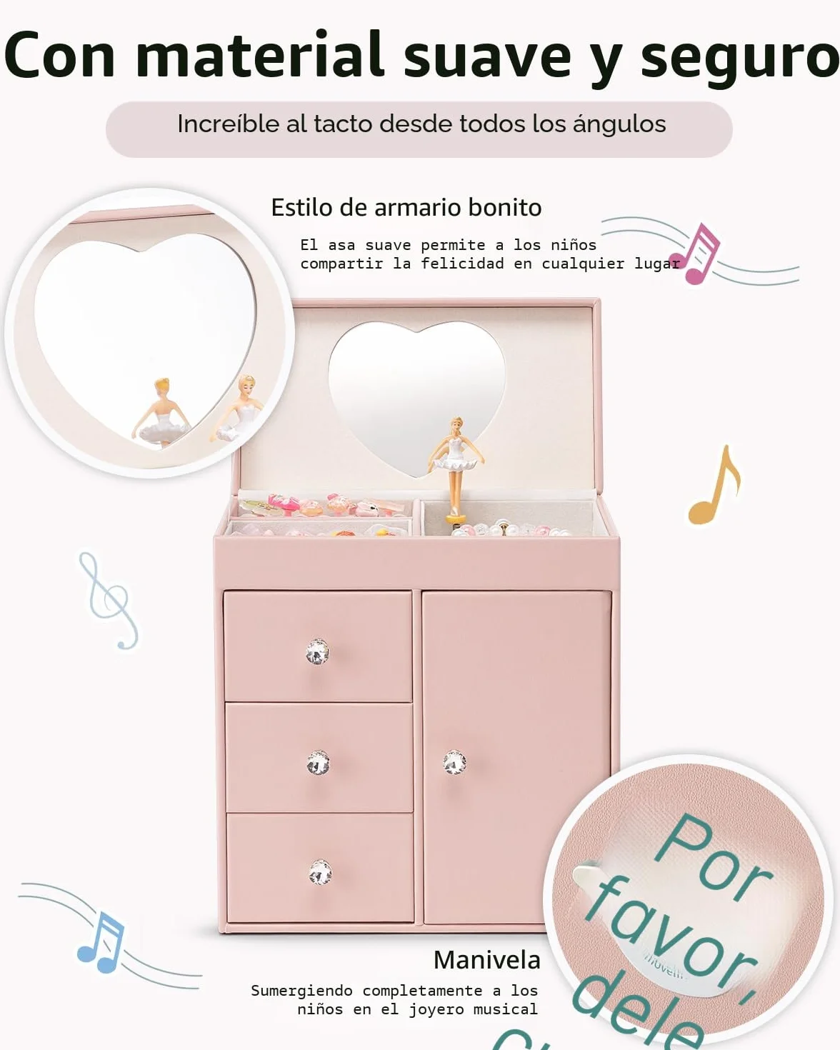 Caja de música para niñas con bailarina, joyero musical 4 capas