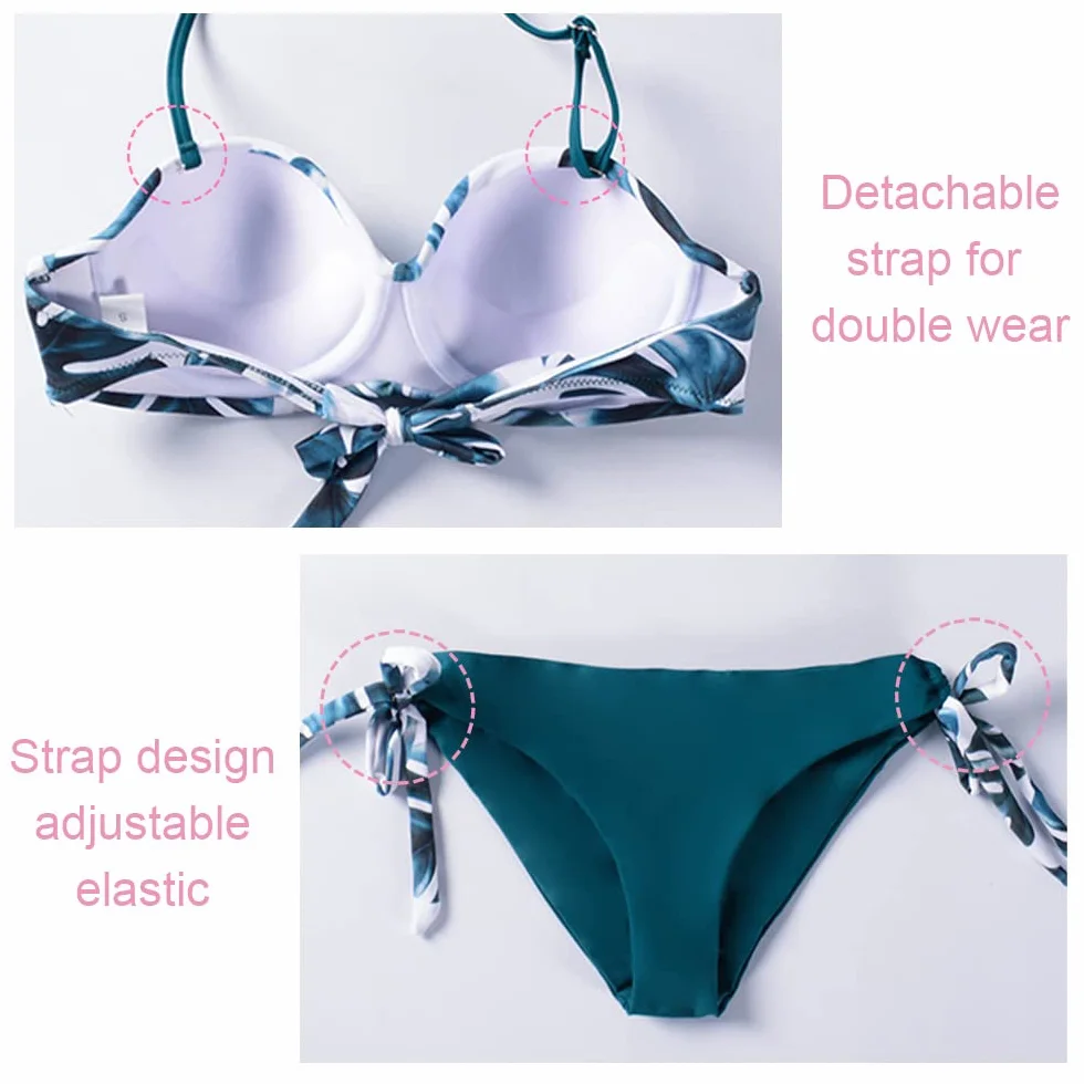 CheChury Bikini Mujer Traje de baño Bandeau Brasileño Cintura Alta con Impresión Relleno