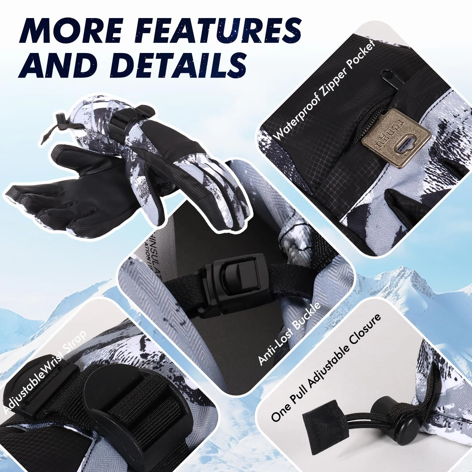 Guantes de esquí impermeables para nieve, adecuados para mujer, hombre y niños