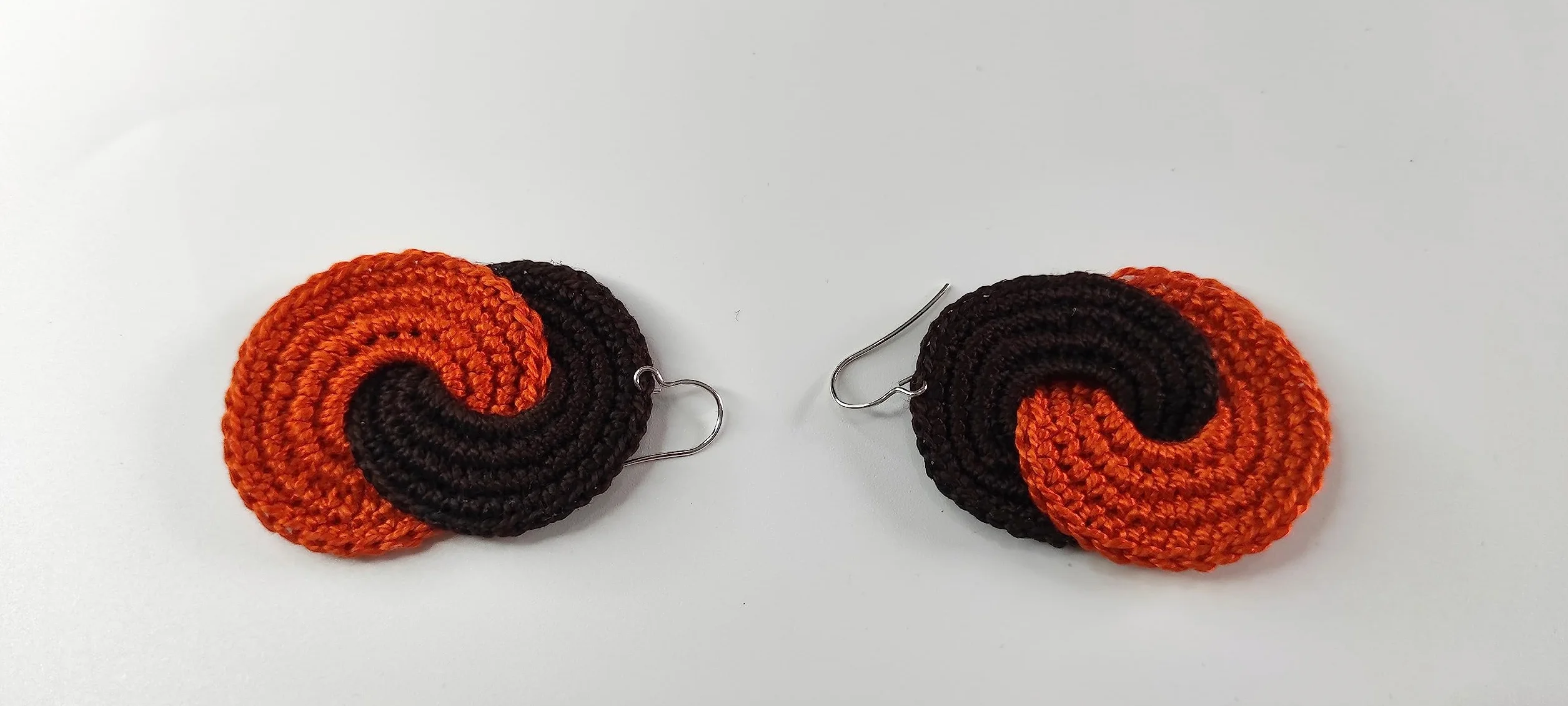 Pendientes Tejidos a Ganchillo Crochet Mujer Naranja y Marrón