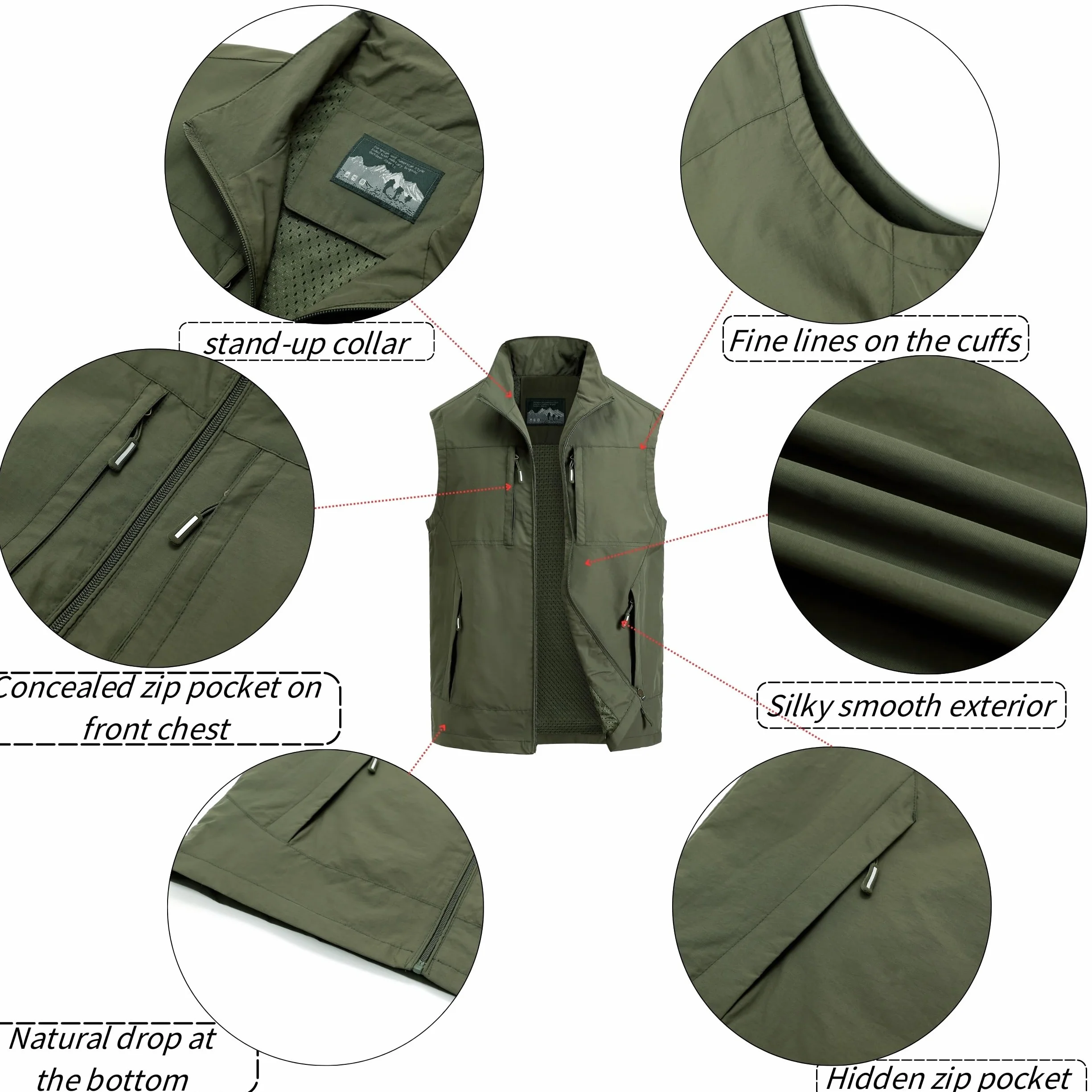 Chaleco de Pesca Multi Bolsillos Transpirable Secado Rápido para Hombre Trabajo Senderismo