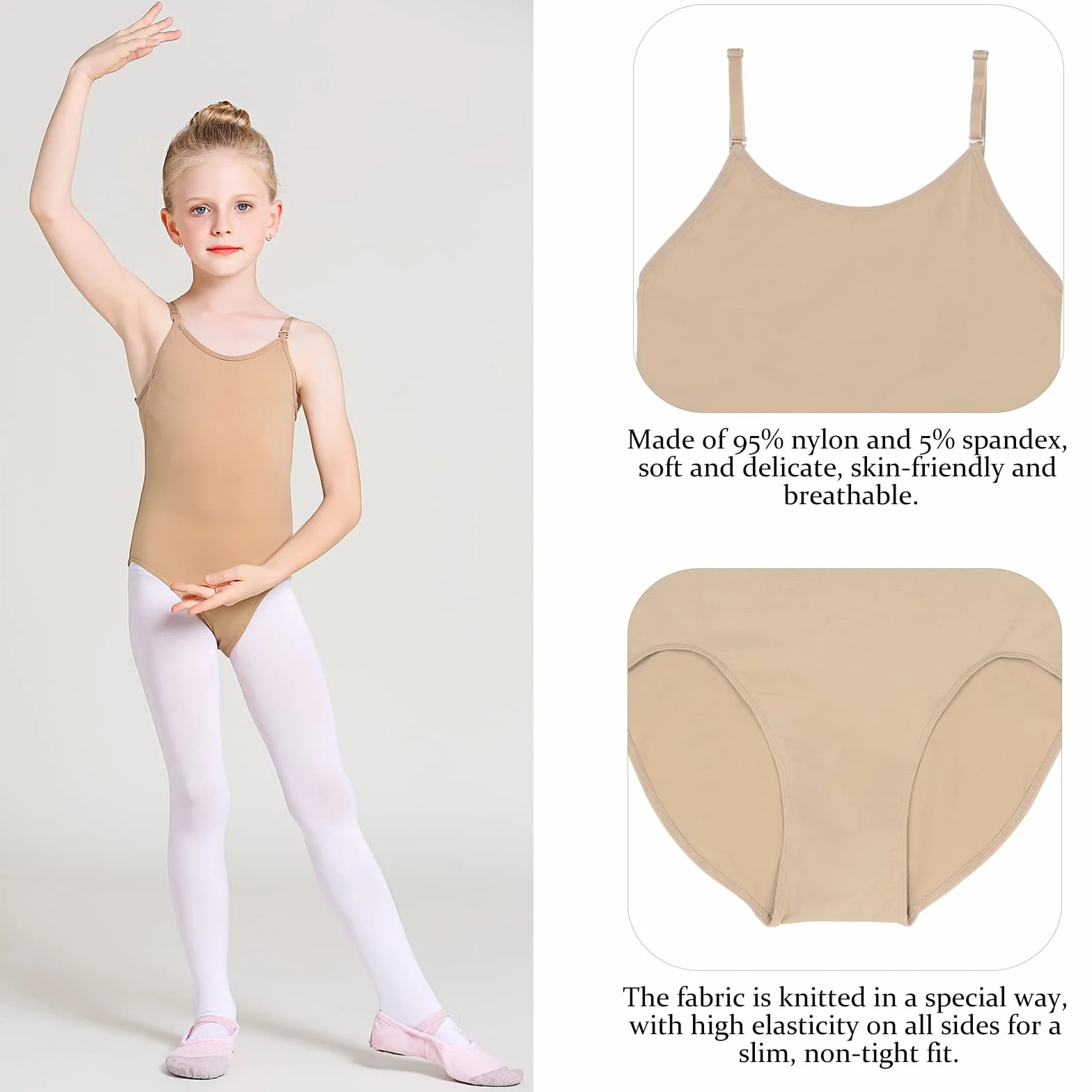 Maillot Ballet Niña Leotardo Sin Costuras Tirantes Ajustables Gimnasia Ritmica