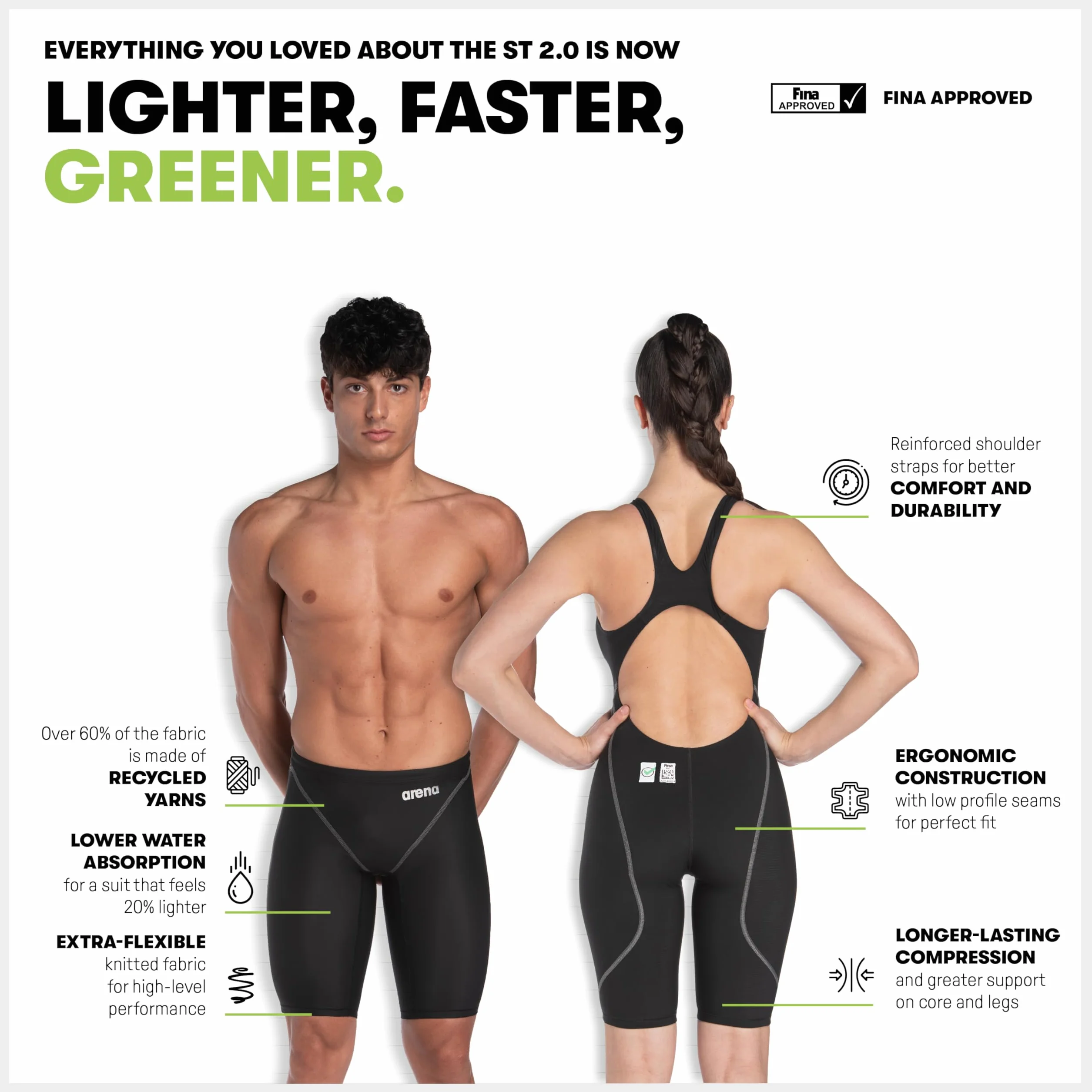 Arena Powerskin ST Next Bañador de Una Pieza para Mujer Homologado FINA Tejido Reciclado Tirantes Reforzados