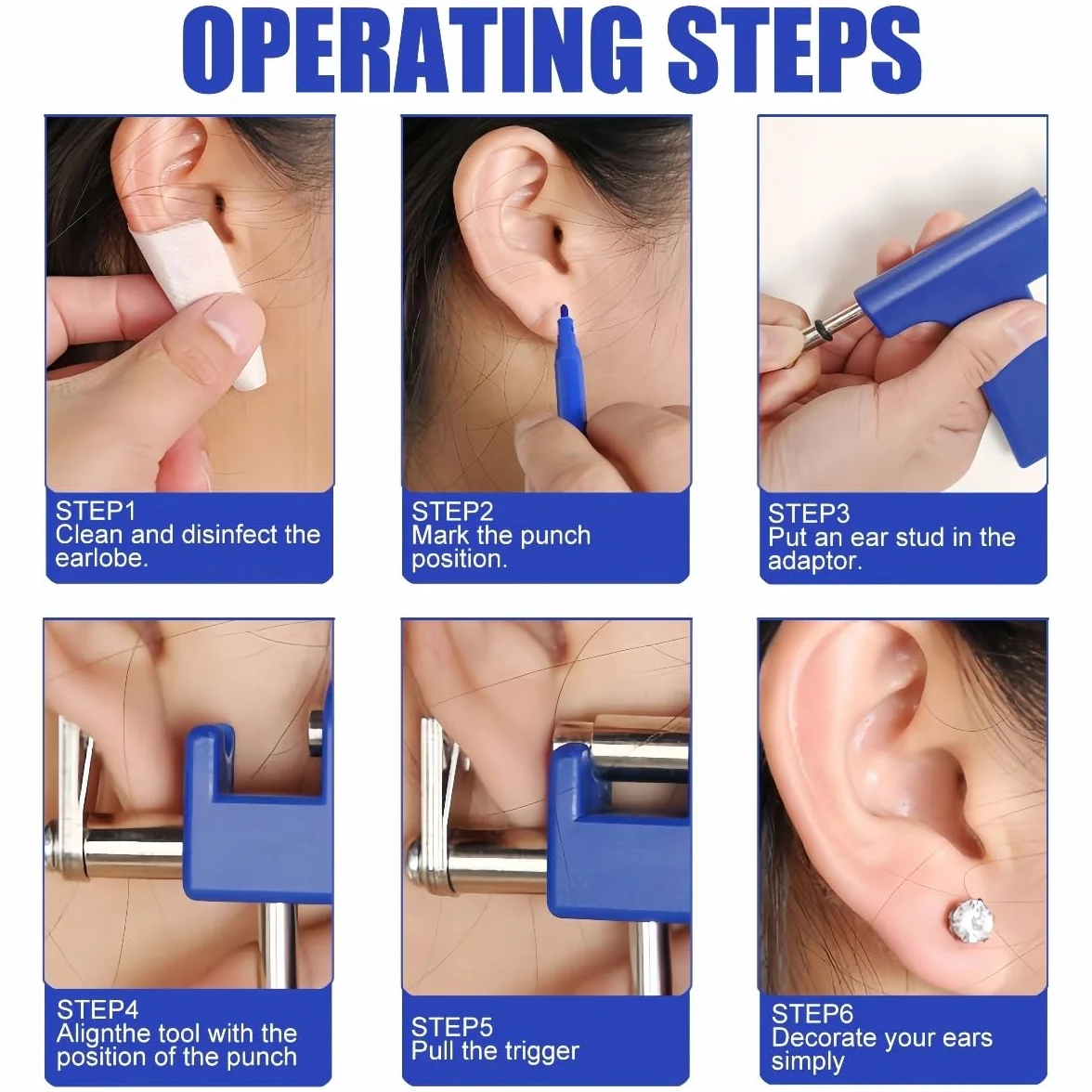 Pistola Piercing Oreja Juego 98 Pendientes Botón Redondos Puntas Orejas Labios Nariz Cuerpo Lengua Ombligo