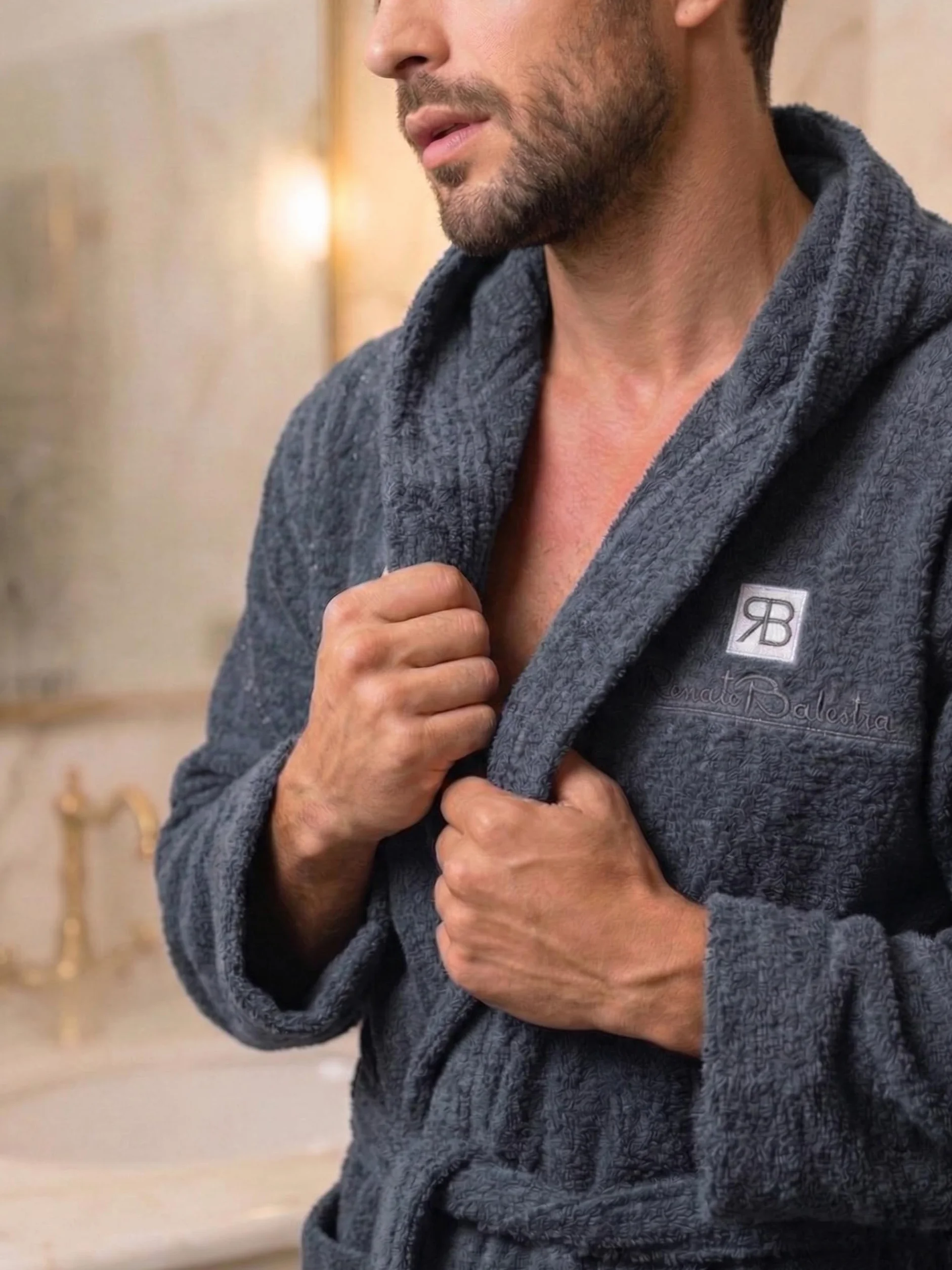 Renato Balestra Albornoz de rizo con capucha, bolsillos y cinturón, algodón M-XXL