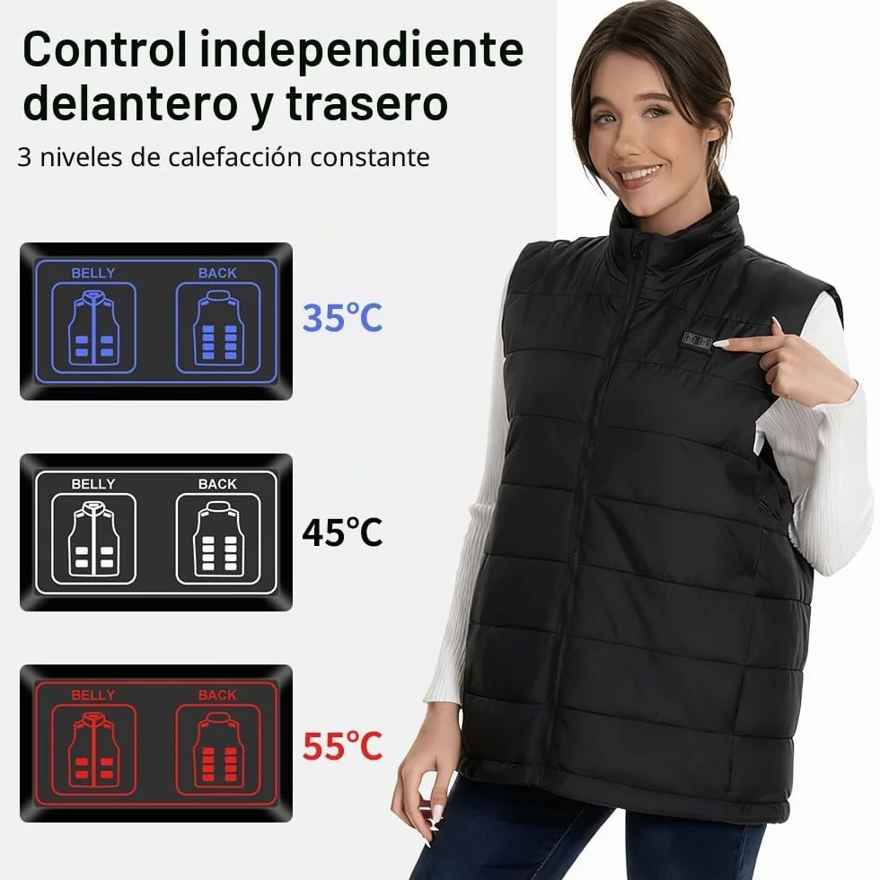 Rescien Chaleco calefactable con 15 zonas de calentamiento, 3 niveles de temperatura, compatible con 5V/7,4V, chaleco calefactor eléctrico USB
