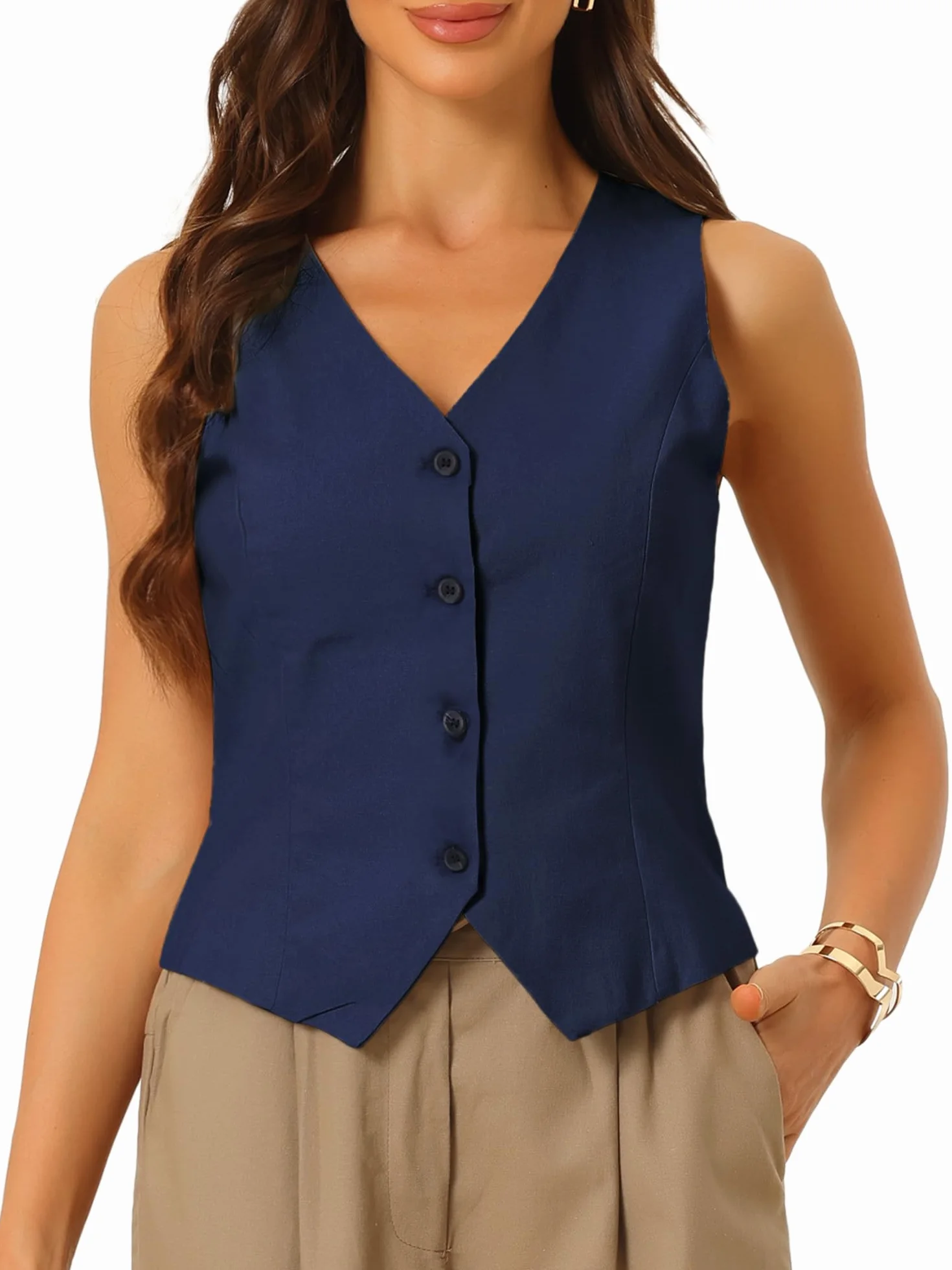Allegra K Mujer Chaleco Chaleco Moda Sin Mangas Botón Abajo Cuello En V Crop Top Chaleco De Estival