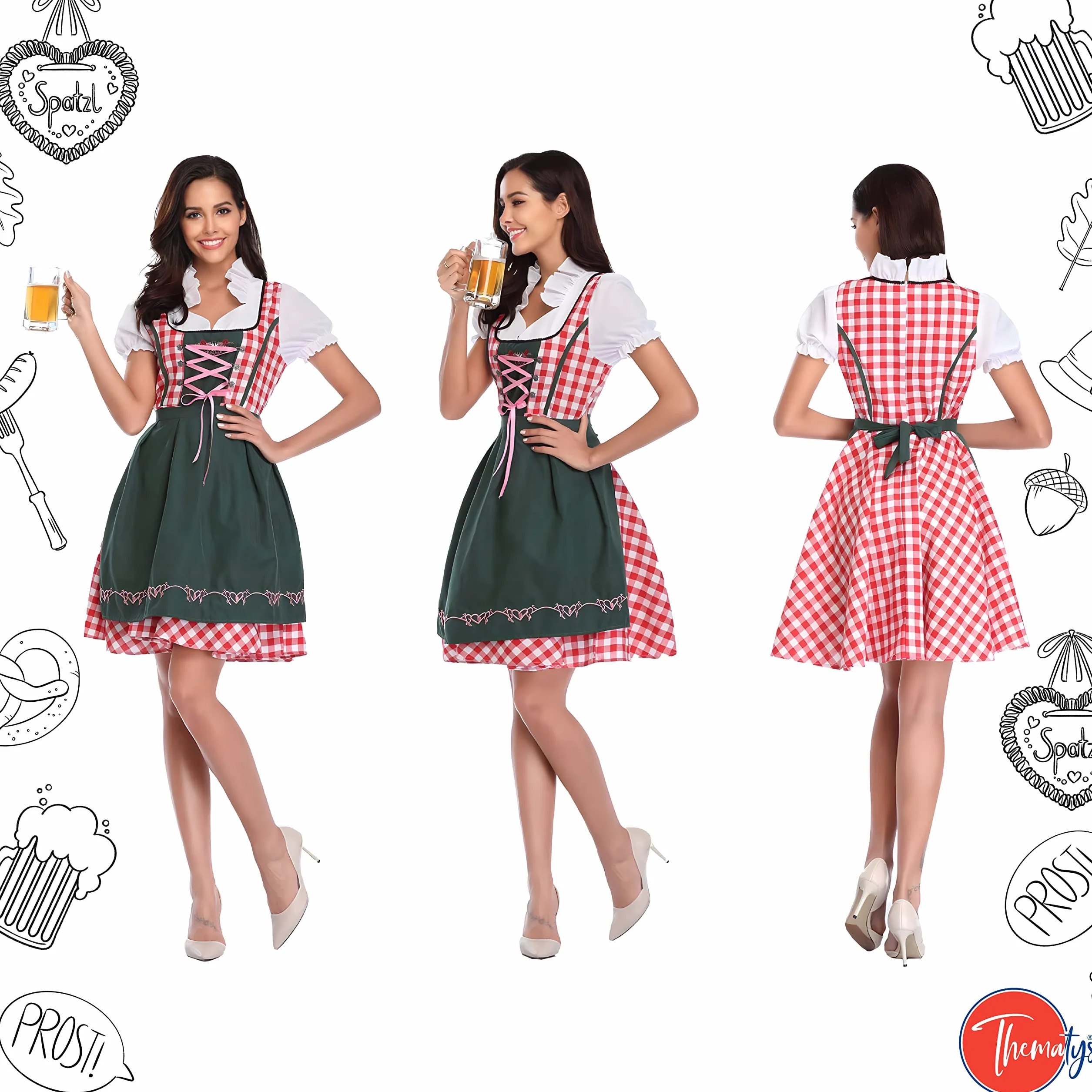 Dirndl Midi con Delantal para Señoras Blusa Tradicional Incluida Vestido de Traje Típico Oktoberfest