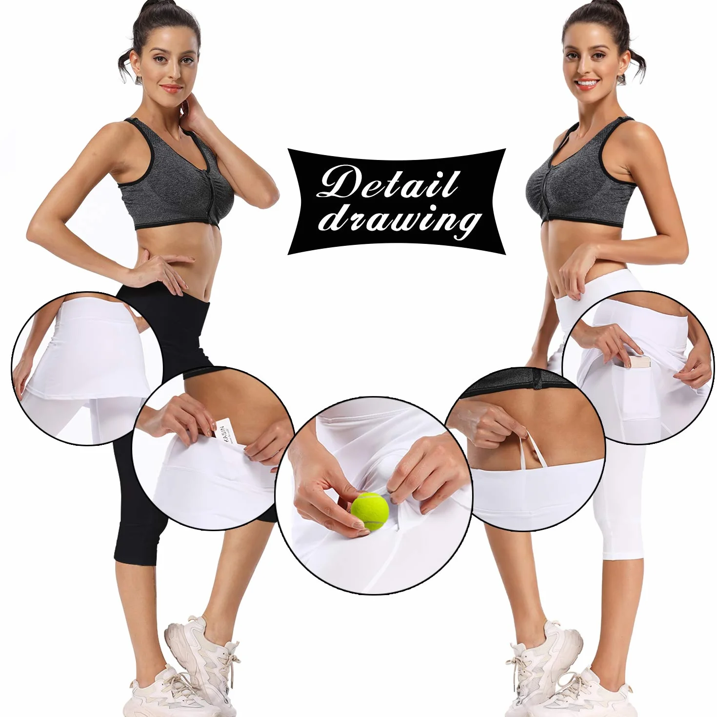 Ibeauti Leggings capri UPF 50+ falda yoga golf tenis correr entrenar