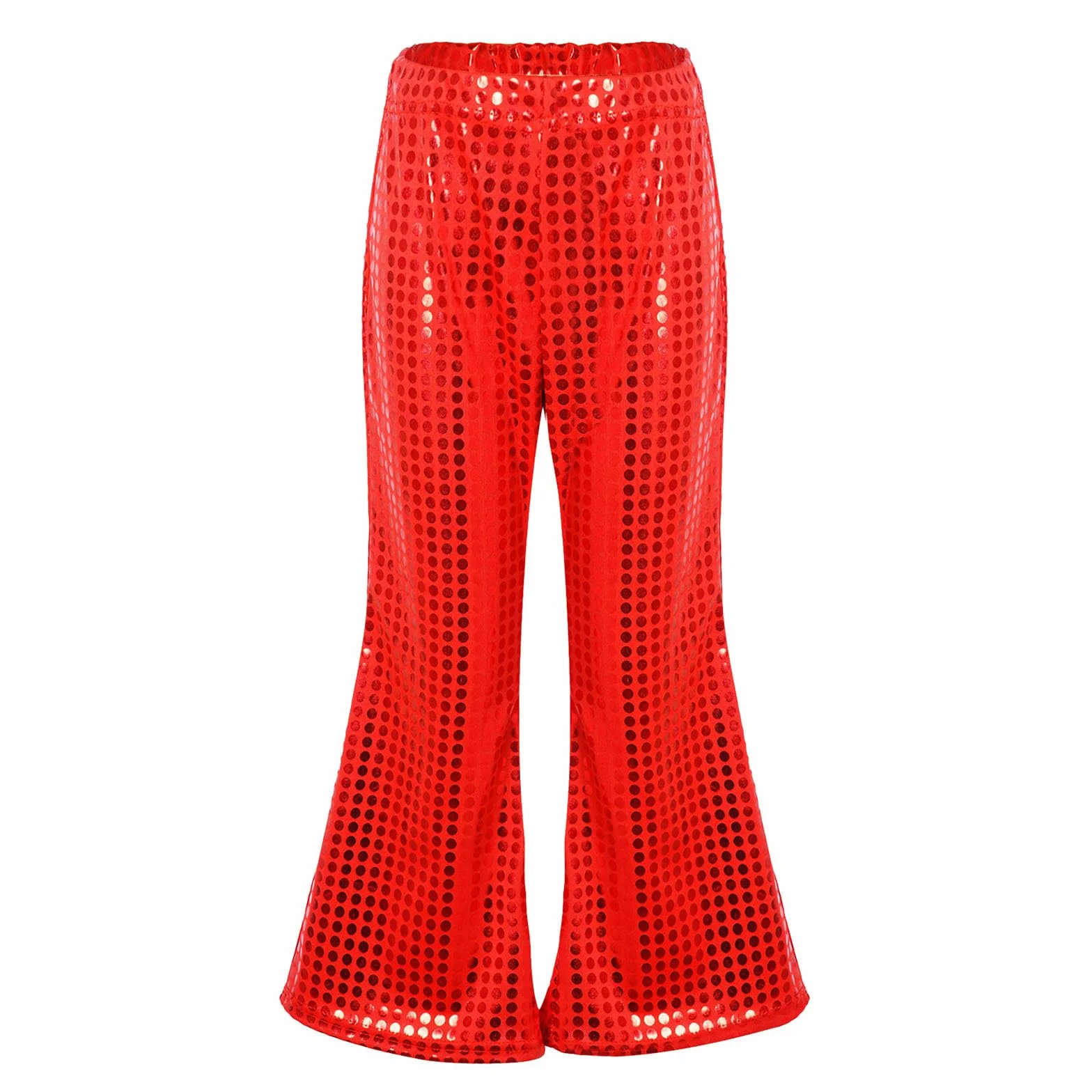 Pantalones Largos Acampanados Lentejuelas Niño Niña Cuero Metálico Brillante Danza Jazz Cintura Elástica