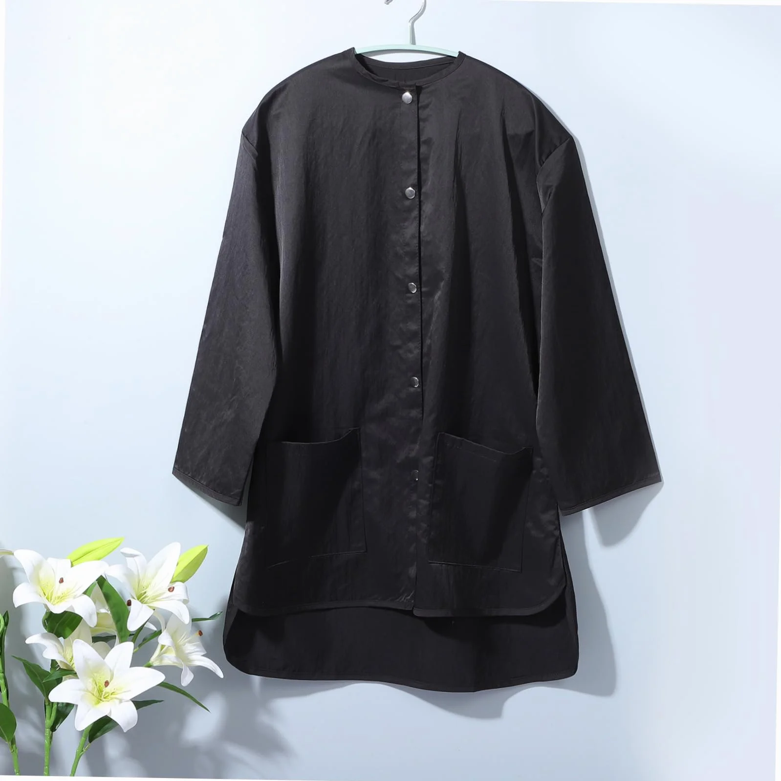 FOMIYES Vestido de Trabajo Manga Larga Negro para Salón de Belleza