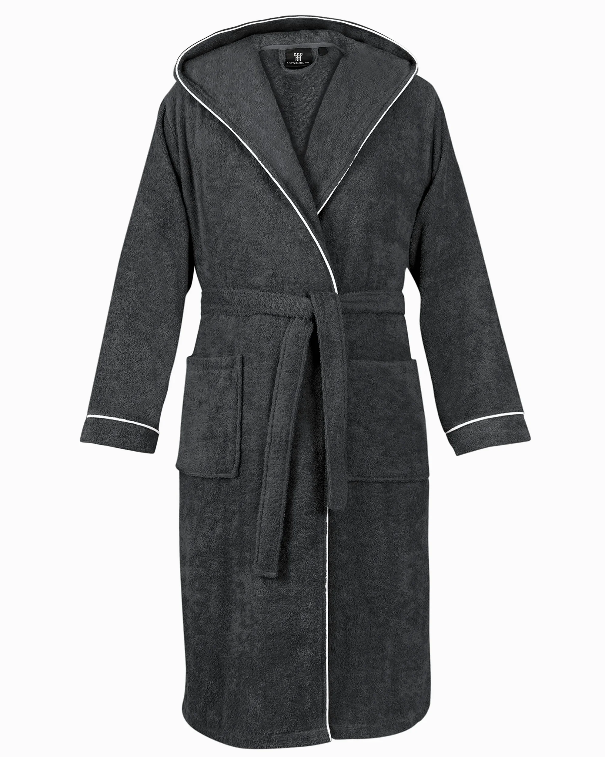 LAYNENBURG Albornoz de Hombre - Capucha - largo - 100% Algodón (360g/m2) - OEKO TEX Standard 100 - Talla (M, Antracita)