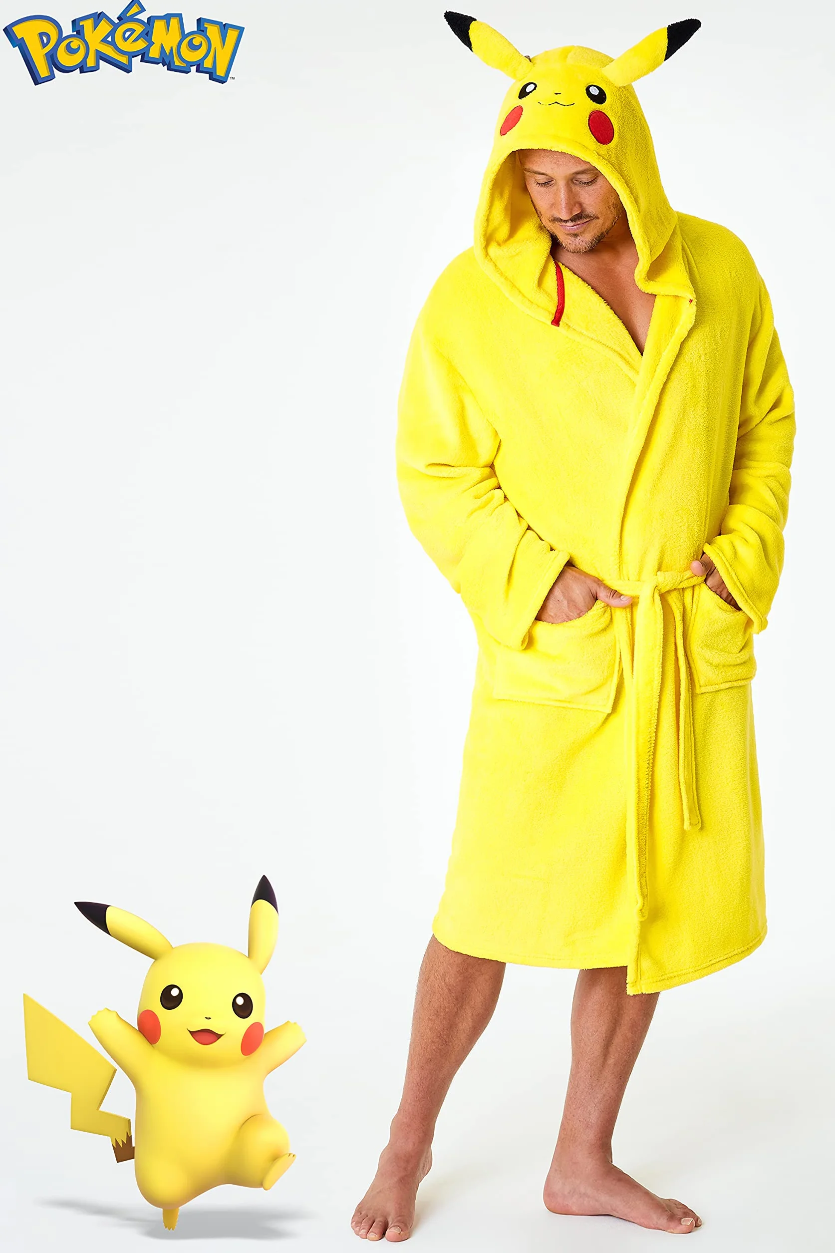Pokemon Bata de Casa de Hombre de Pikachu, Albornoz Hombre Forro Polar S - 3XL, Regalos para Hombre
