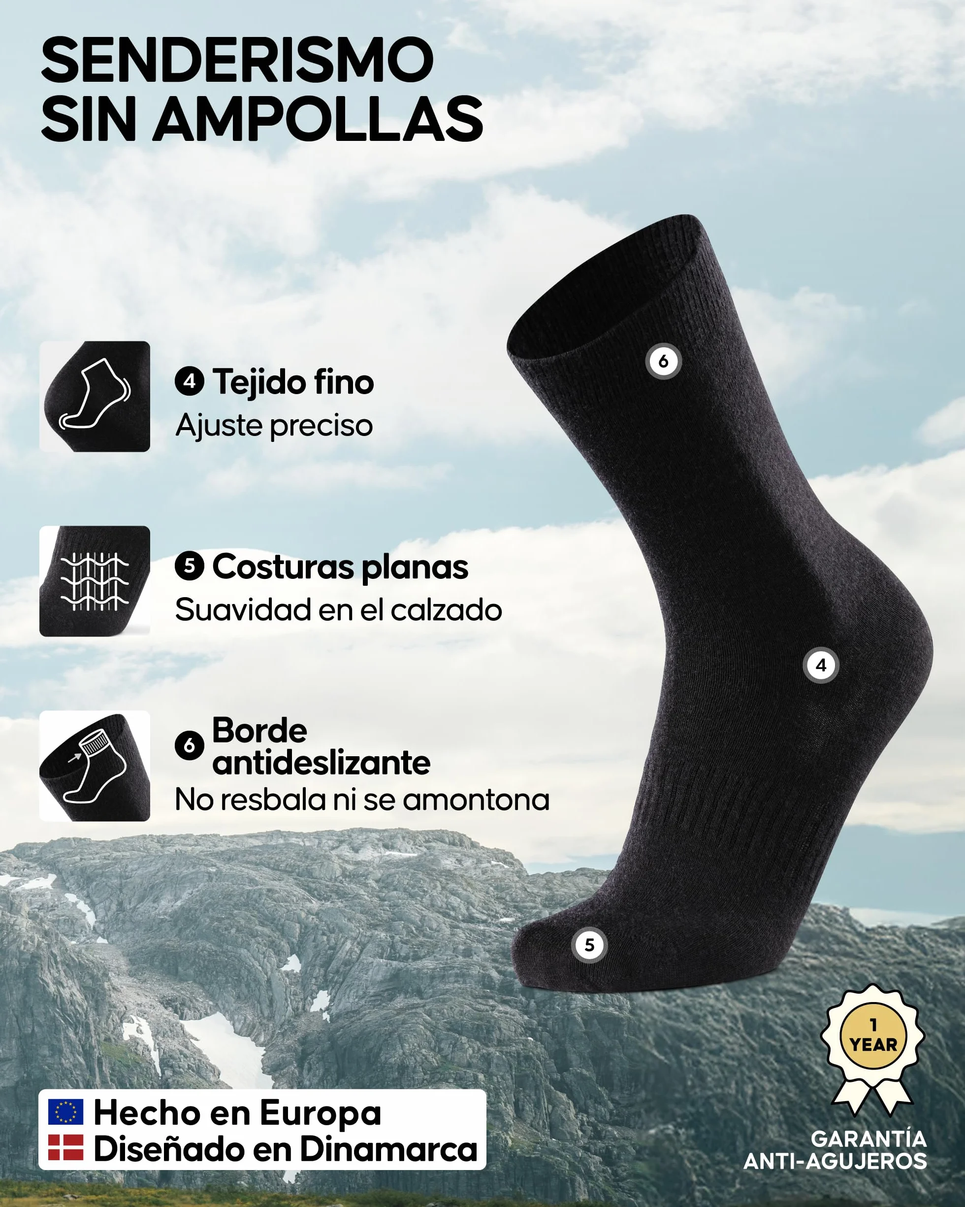 DANISH ENDURANCE Calcetines Ligeros de Senderismo en Lana Merino, Transpirables y Antiampollas, 2 o 4 Pack
