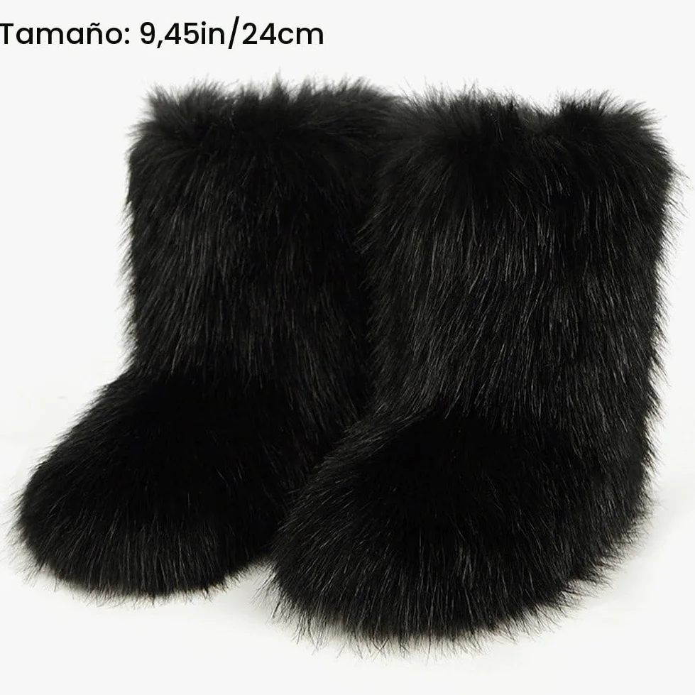 Botas De Nieve De Mapache, Botas De Piel Sintética, Botas Mullidas a Media Pantorrilla, Zapatos Planos para Exteriores para Hombres Y Mujeres, Suministros De Viento a Prueba De Invierno