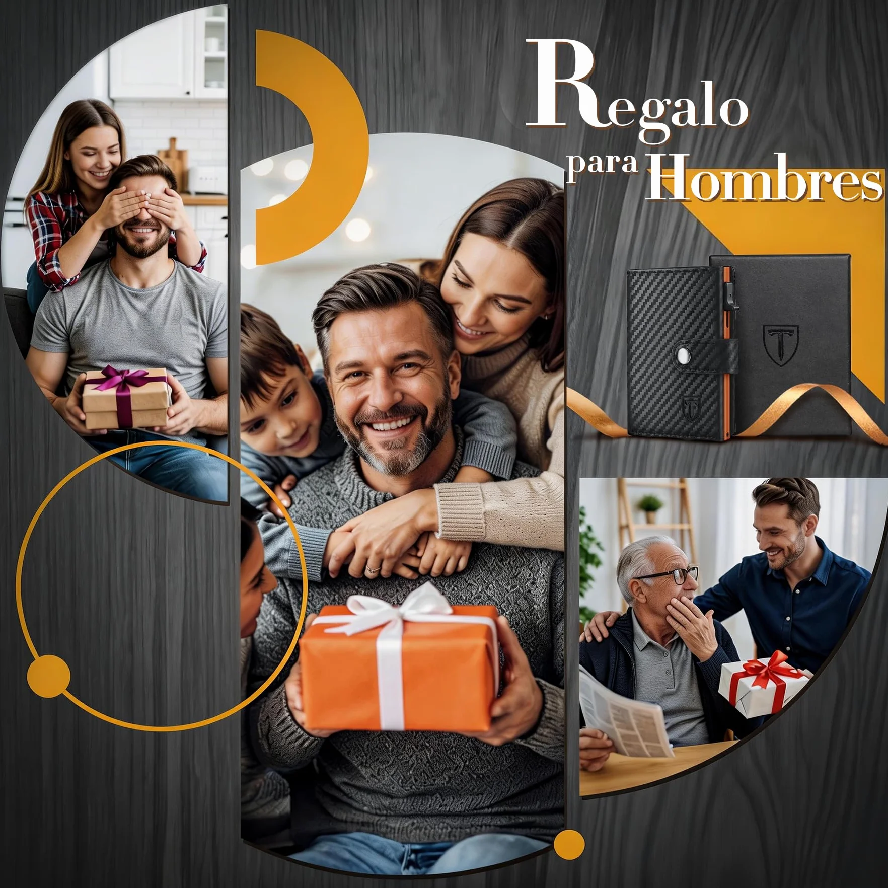 TENBST Cartera Hombre Fibra de Carbono RFID Bloqueo Negro-Naranja