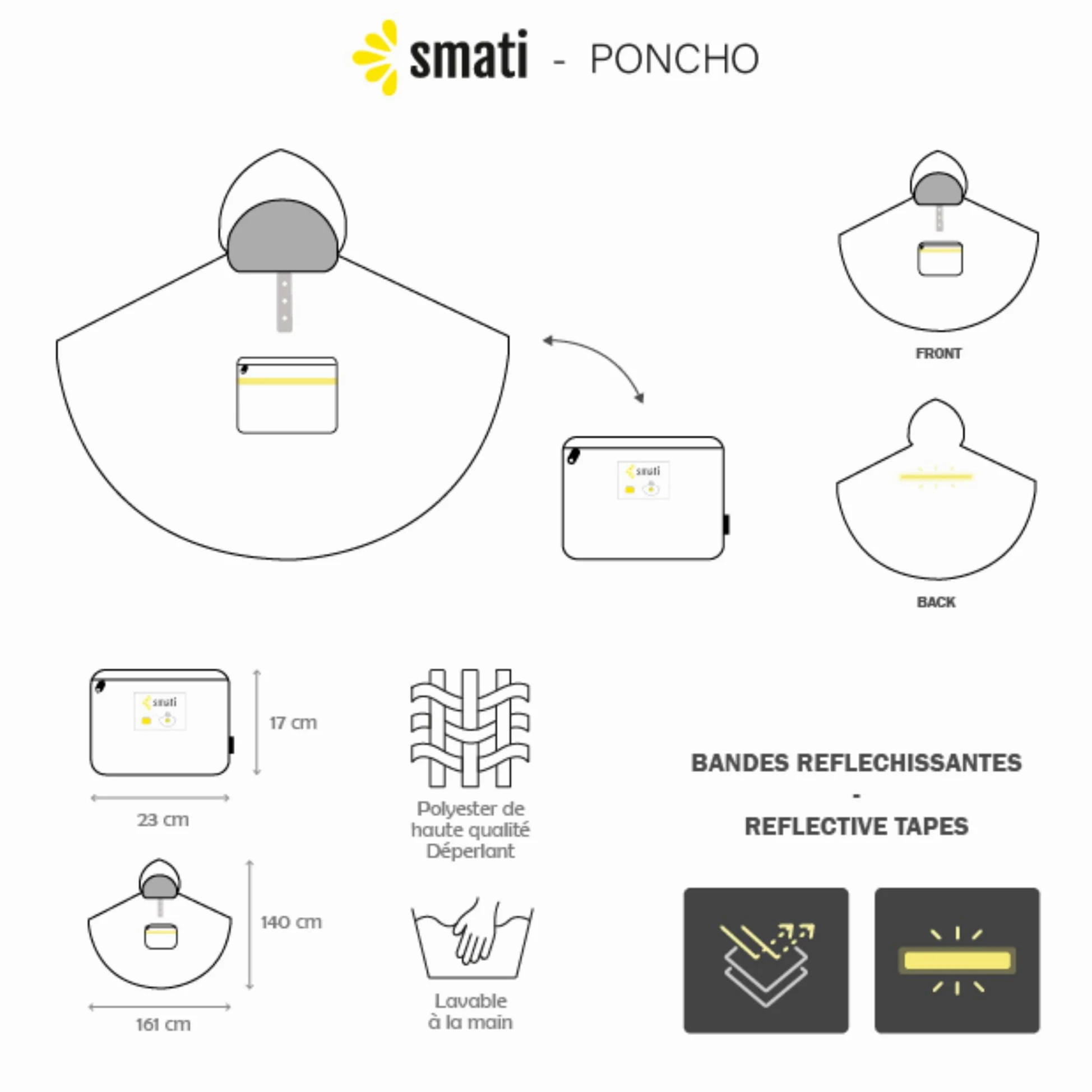 SMATI - Poncho/Capa para la Lluvia con Capucha. Moda para Mujer. Tejido Impermeable de Calidad. para Actividades al Aire Libre, Ciclismo, Motociclismo, Senderismo