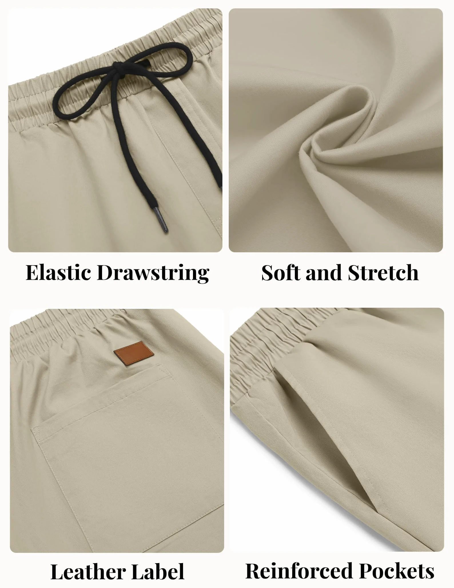 COOFANDY Pantalones Cortos Casuales de Algodón Chinos Verano Cintura Elástica con Bolsillos