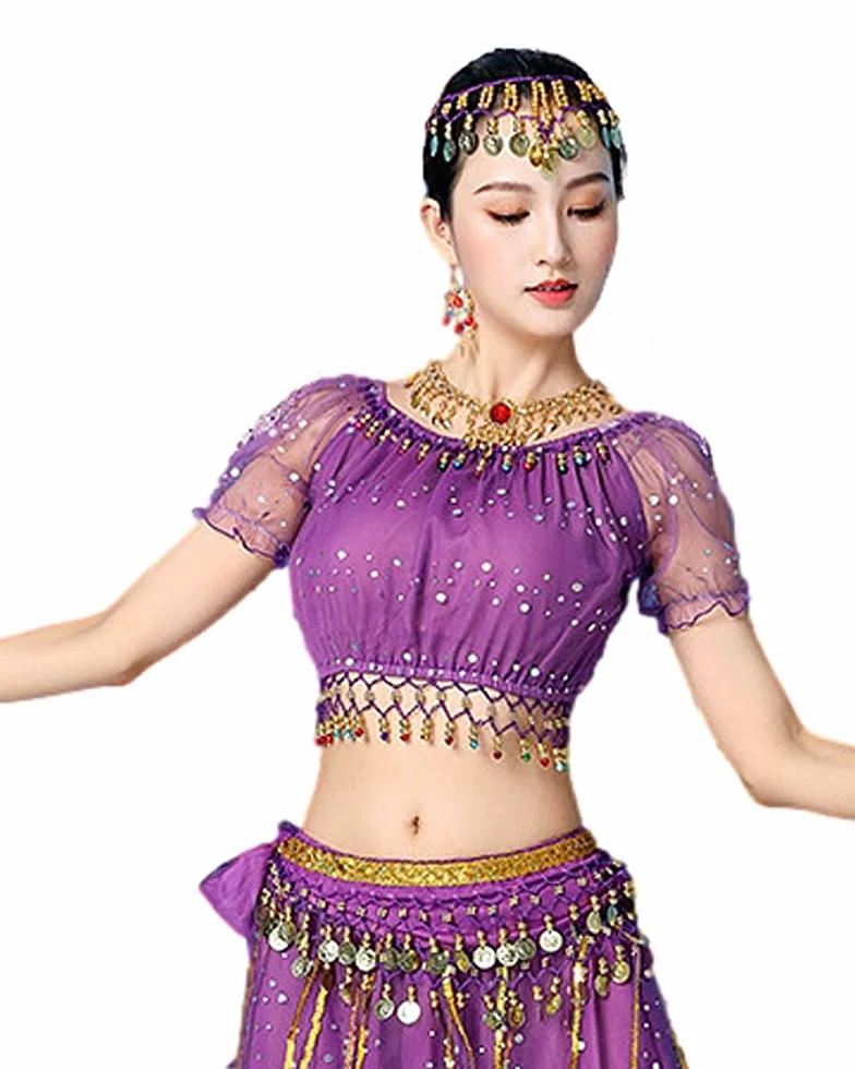 Bollywood Indian Arabian Lace Ribbon Belly Dance 3-Piece Dress Costume