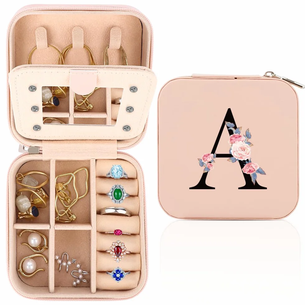 Joyero de Viaje con Monograma y Espejo, Regalo para Mujer