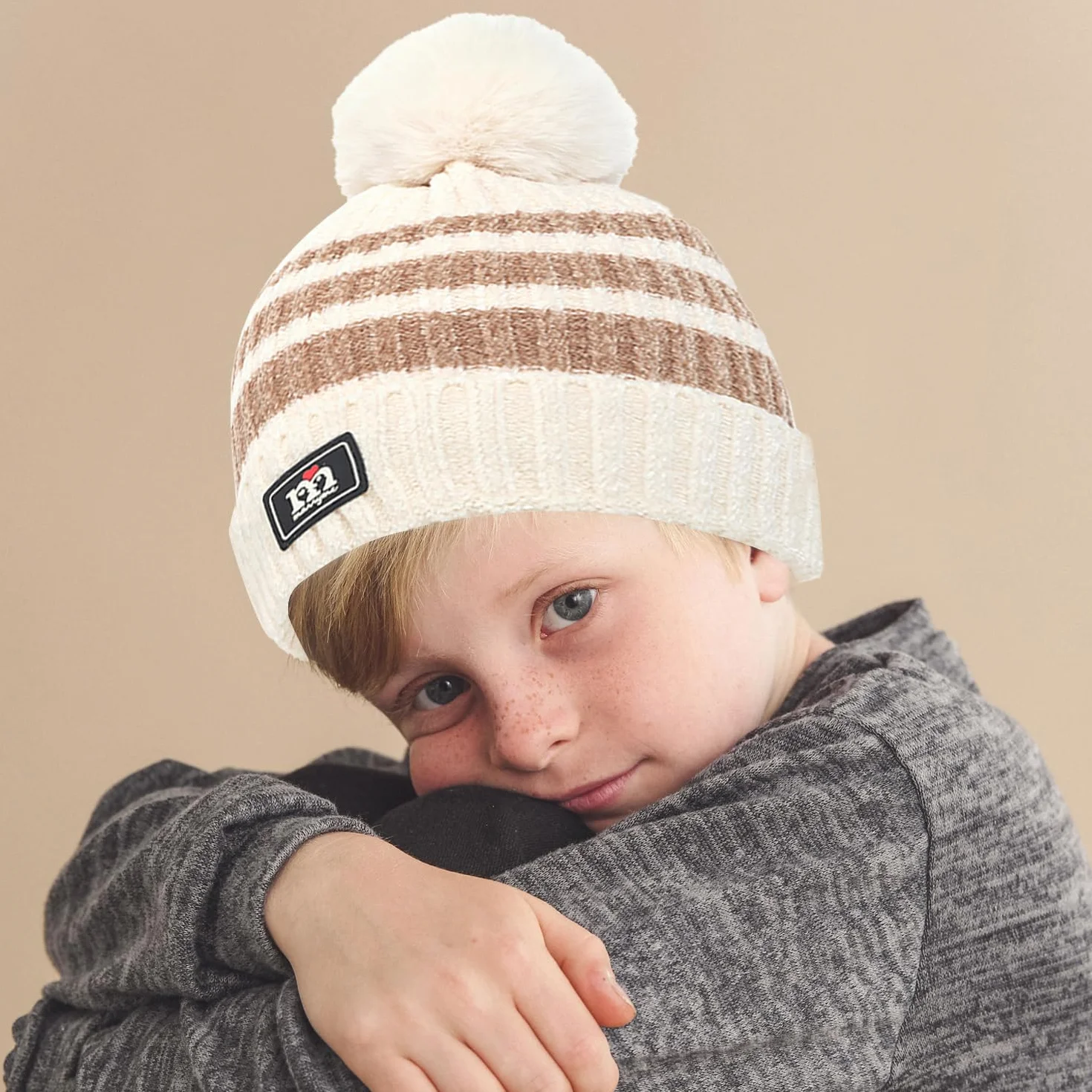 JFAN 3in1 Conjunto de Gorro Guantes y Bufanda de Invierno para Niños Térmico con Pompon Chenille 1-5 Años