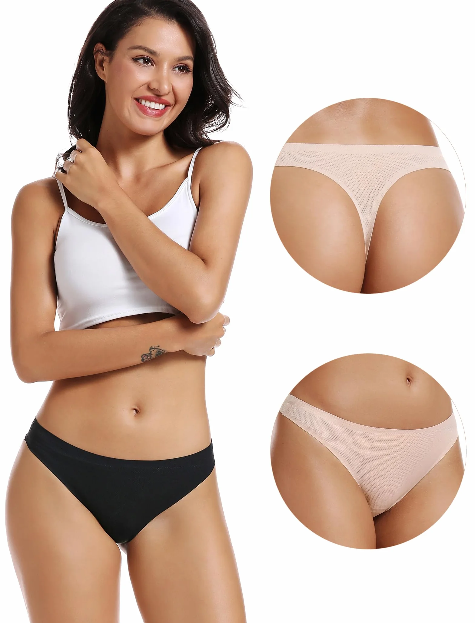 VOENXE Tangas Mujer Sin Costuras Invisibles Ropa Interior Braguitas Brasileñas Multicolor Cómodos Deporte Gym Tanga Suaves Elásticos Seamless Women Thong Underwear Panties Pack 5
