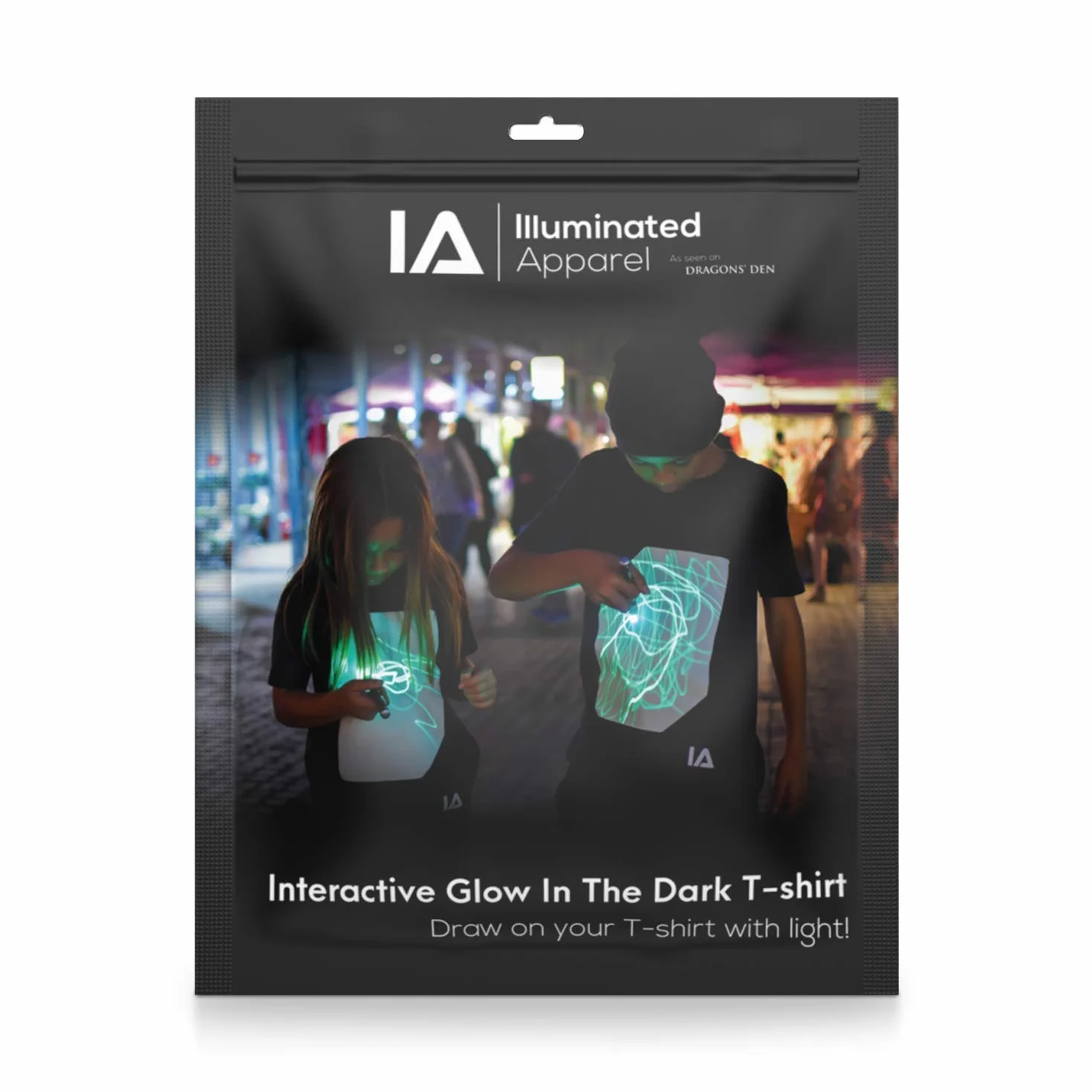 Camiseta con luz interactiva que brilla en la oscuridad