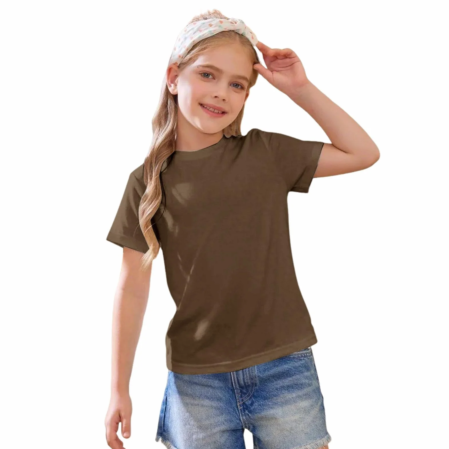 Camiseta de algodón manga corta cuello redondo para niñas básica ligera