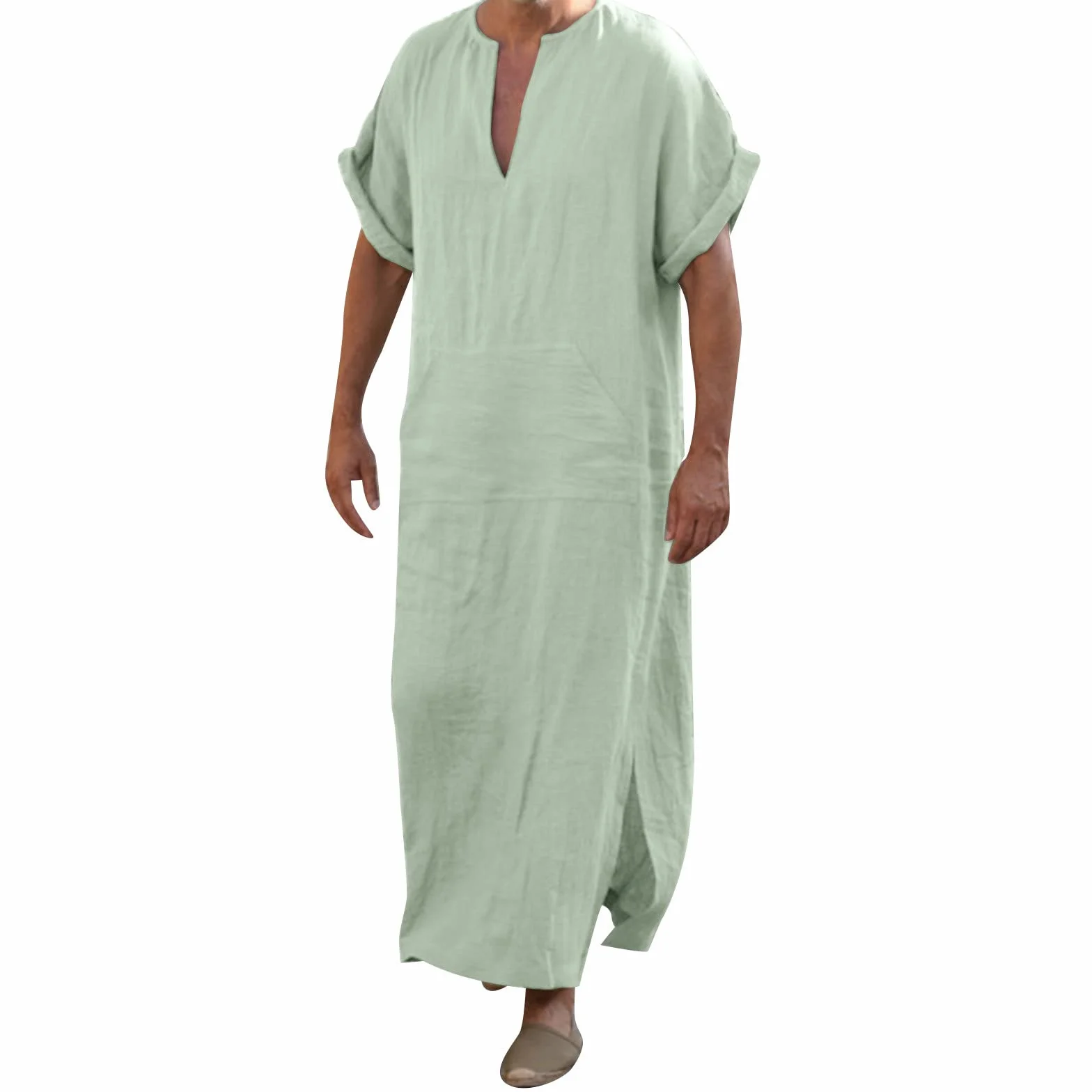 Bata musulmana para hombre caftán abaya camisas de lino algodón ropa árabe fresca jilbab túnica