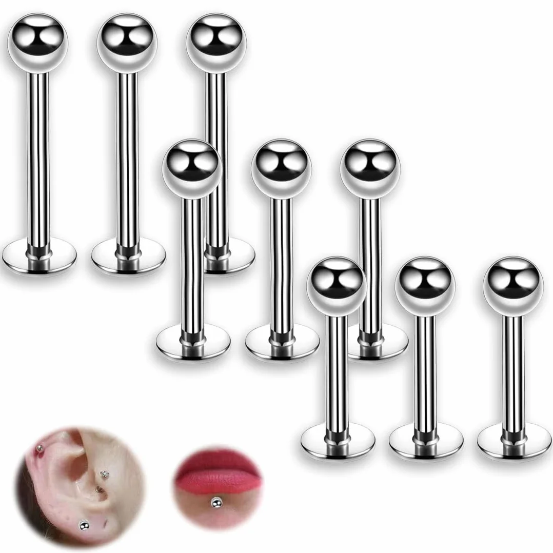 Acero Quirúrgico Piercing Labio 9 Pcs Labret Hilo Interno Tragus Helix Cartílago Pendientes Joyería