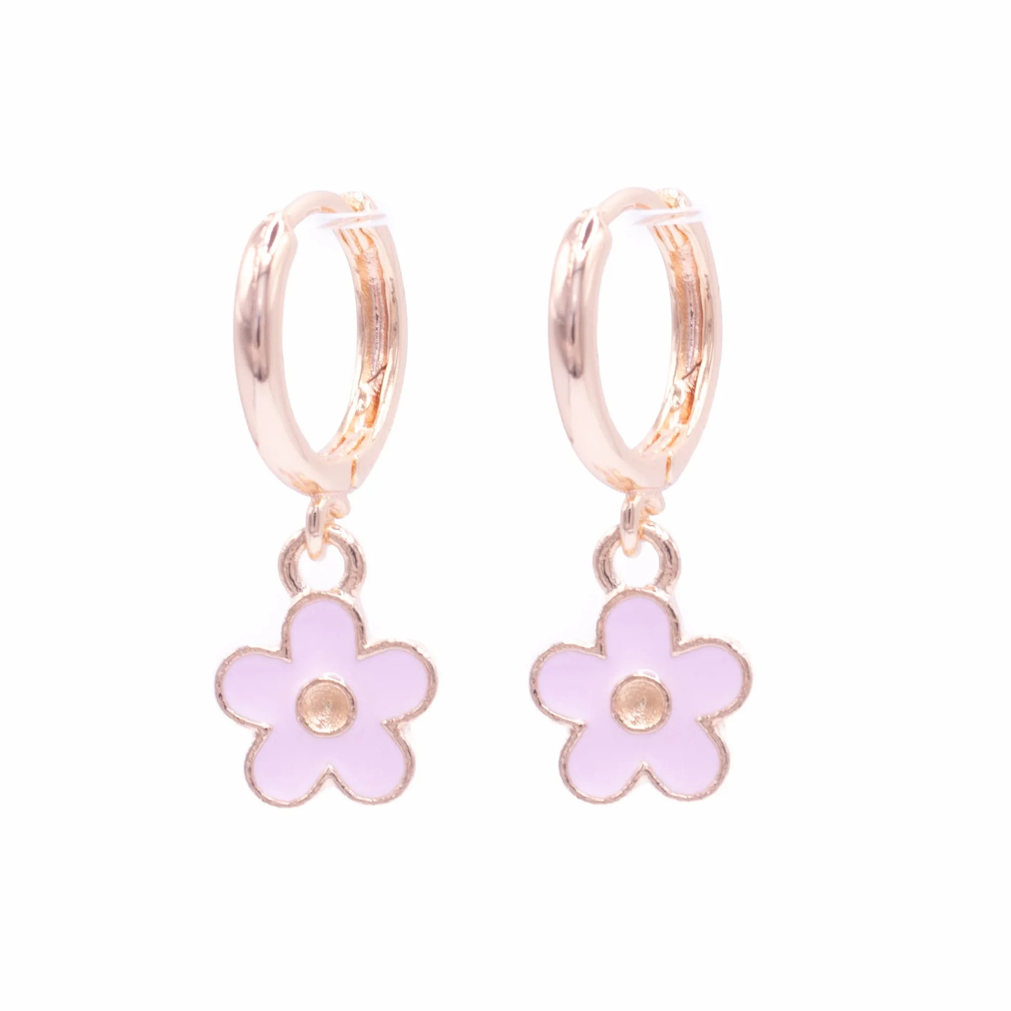 ZARZAMORA Pendientes Flor y Aro Chapado en Oro de 14 K - Aros Colgantes Esmaltados Varios Colores Cierre Fácil
