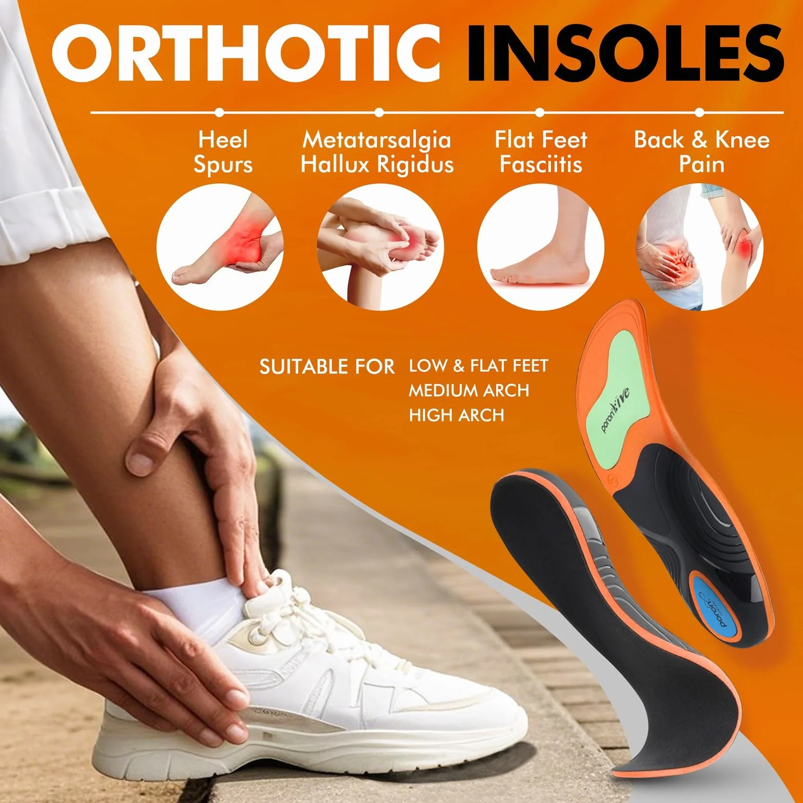 Plantillas Ortopedicas Fascitis Plantar para Pies Planos, Arco Cavo, Espolon Calcaneo y Dolor de Espalda