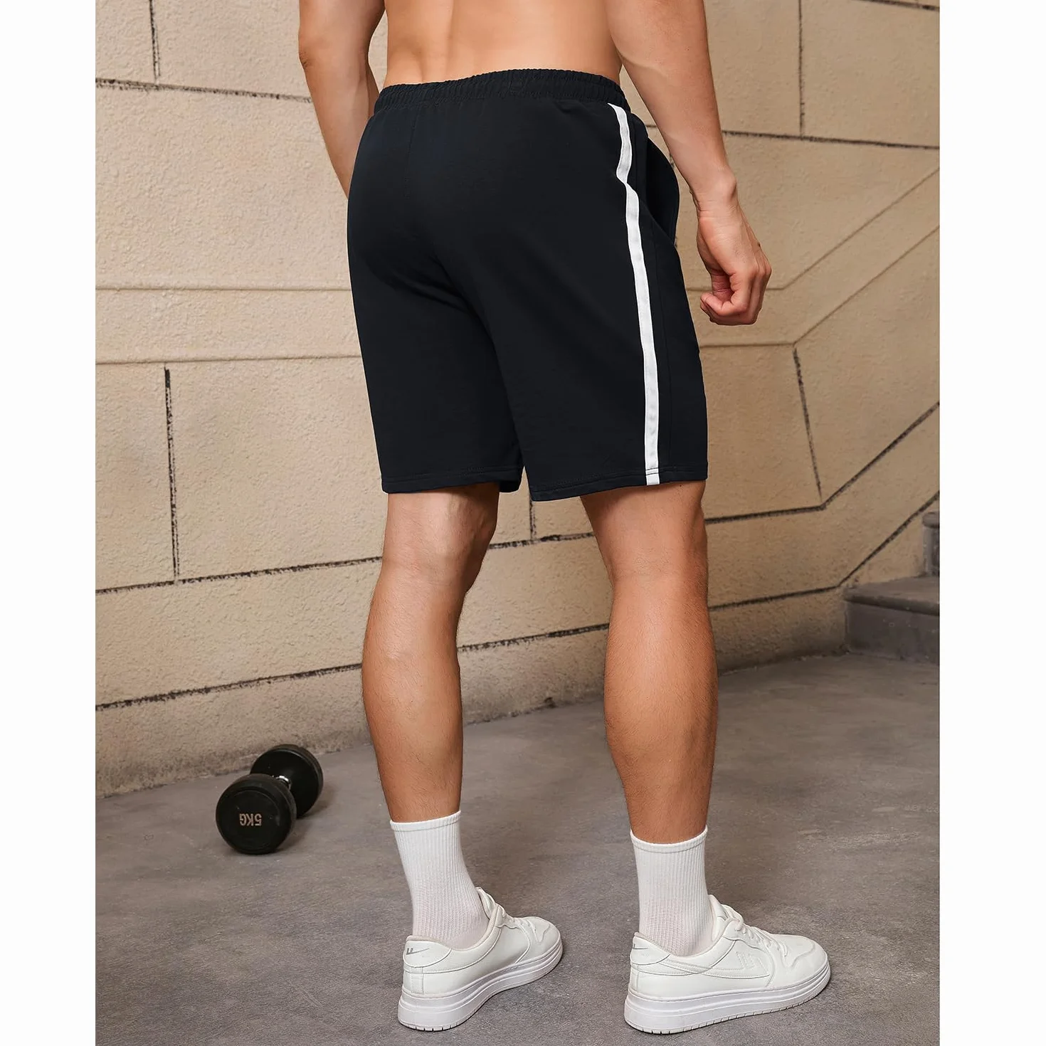 Pantalones Cortos Hombre Algodón Bermuda Transpirable Elásticos Deportivo para Correr Yoga con Bolsillos