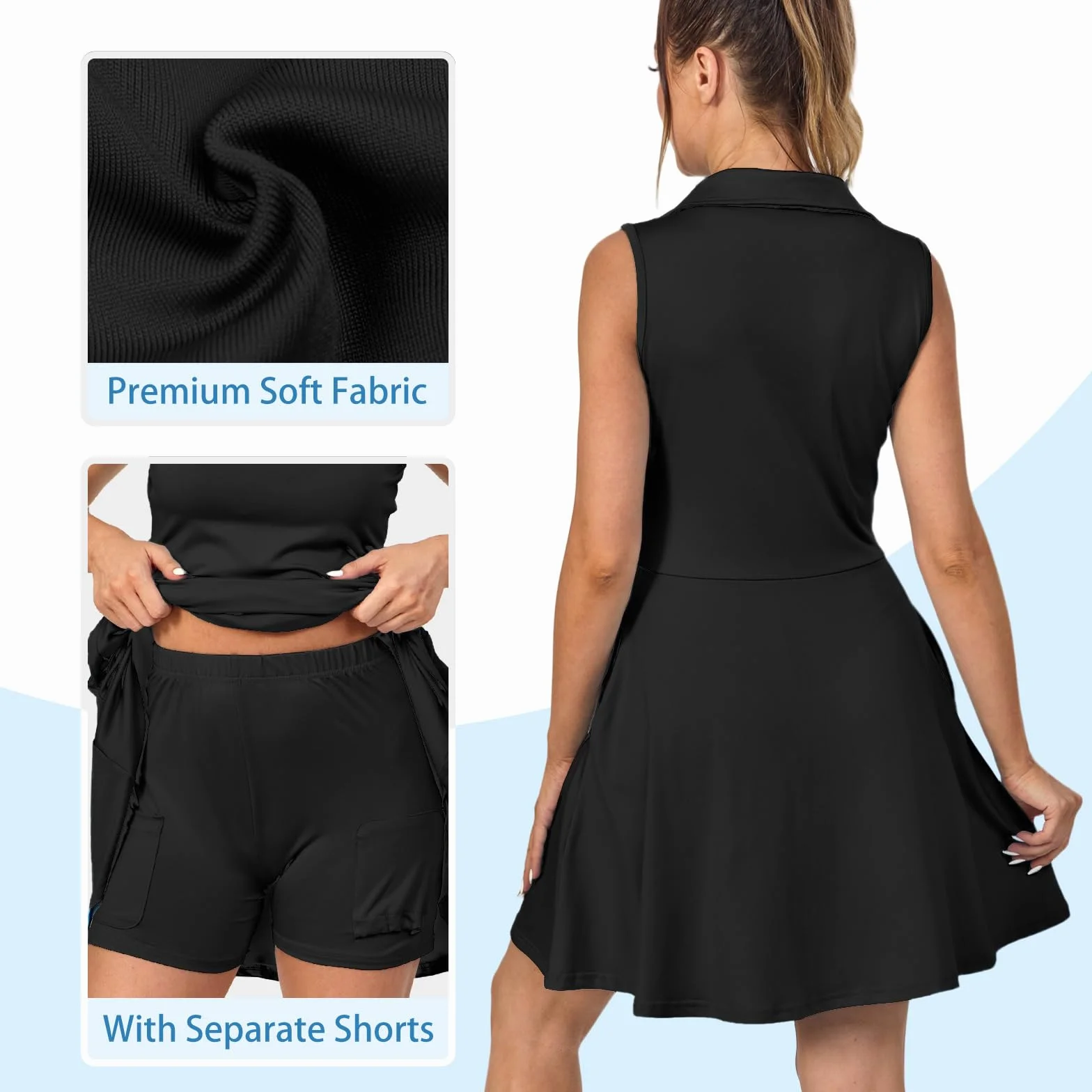 Vestido Tenis Mujer Deportivo con Pantalones Cortos Vestido Polo Bolsillos Golf sin Mangas Línea A Atléticos