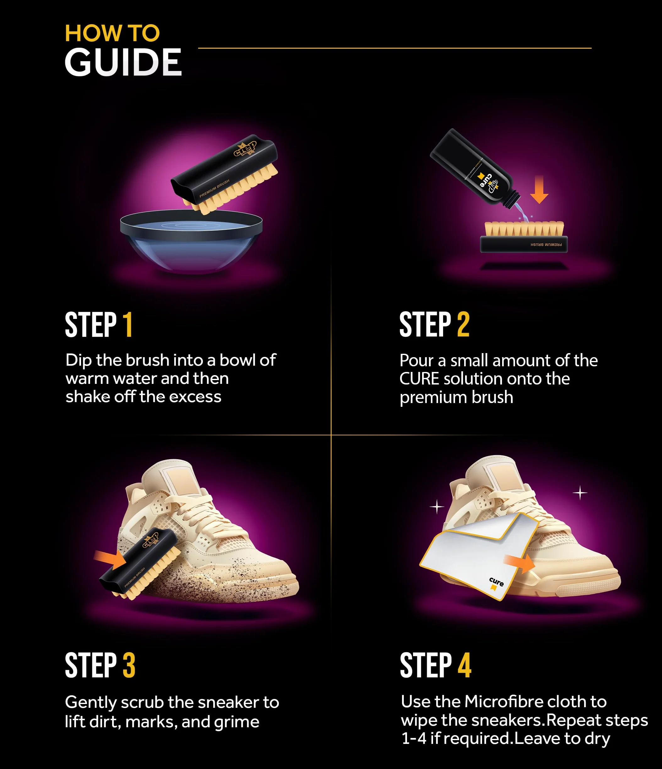 Crep Protect CURE Kit limpieza zapatillas premium cepillo solución 100ml paño microfibra bolsa