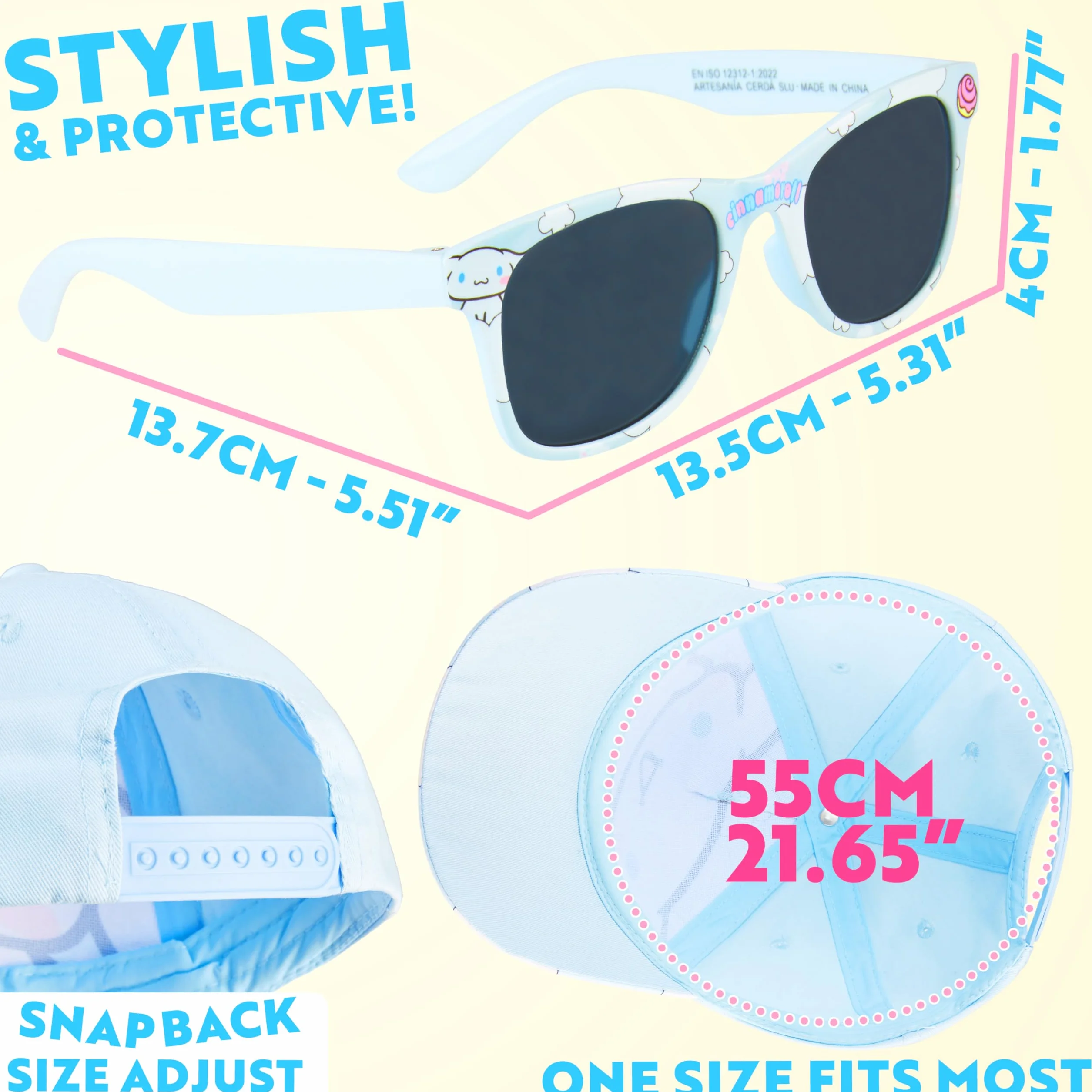 Disney Stitch Hello Kitty Care Bears Gafas de Sol y Gorra Niña Protección UV400 Ajustable