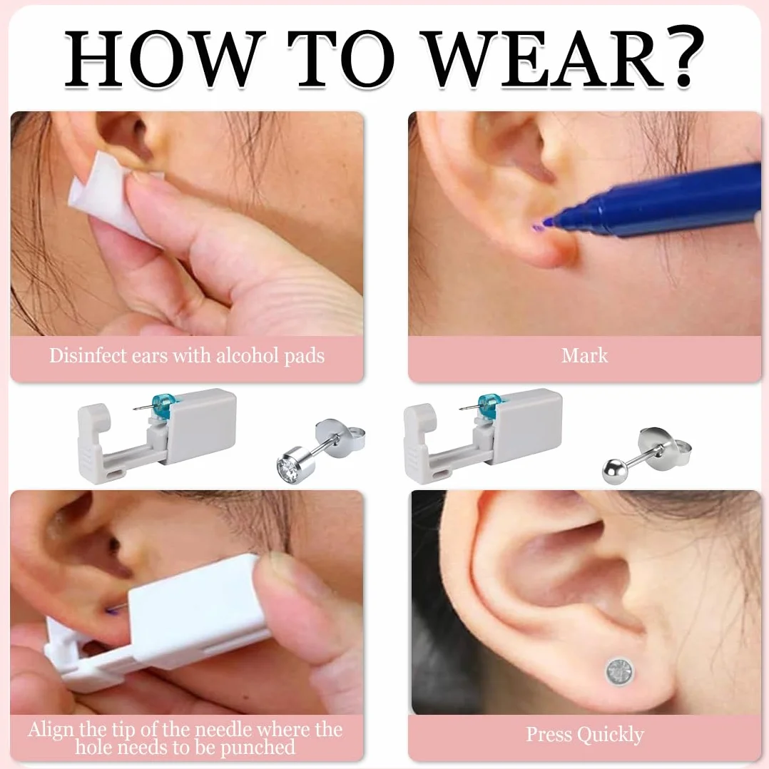 Pistola Piercing Desechables Perforar Orejas Acero Inoxidable Sin Dolor Seguro Estéril 10 Piezas